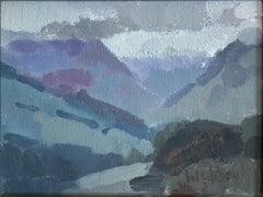 "Rainy Mountains" - Impressionistische Landschaft, Ölgemälde auf Platte