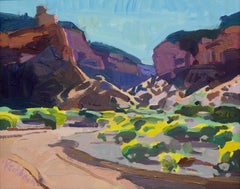 "Sage Blossom" (2019) Peinture à l'huile originale de paysage du sud-ouest sur panneau.