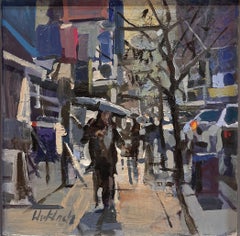 "Sun and Rain (Queens)" - Impressionist Cityscape, Oil Painting on Panel