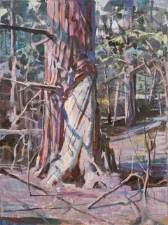"Trail Run" (2023), Original Winter Forest Landscape, Oil Painting on Canvas