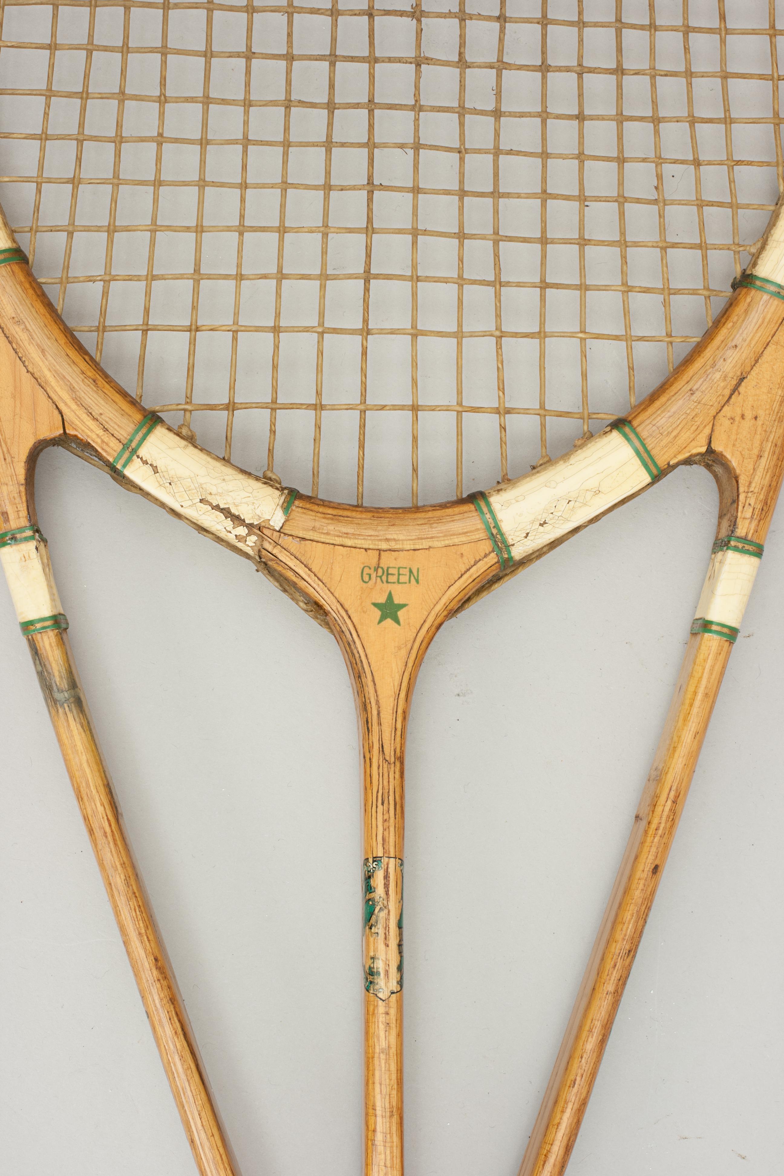 British Hazell Streamline Tennis Racket, Green Star, Frank Donisthorpe