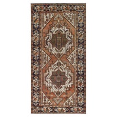 Hazelnut Brown, Distressed Worn Wool Hand Knotted, Retro Persian Bakhtiar Rug