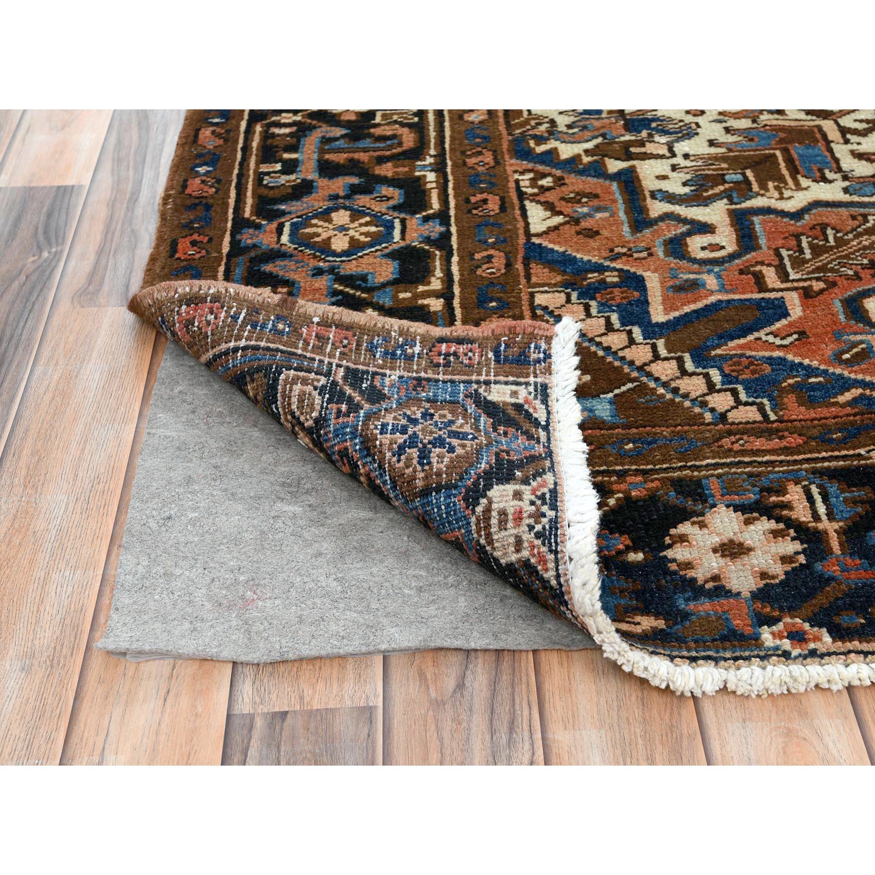 Hazelnut Brown Hand Knotted Vintage Persian Heriz Distressed Feel Worn Wool Rug In Good Condition In Carlstadt, NJ