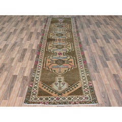 Hazelnut Brown Vintage Northwest Persian Distressed Hand Knotted Pure Wool Rug