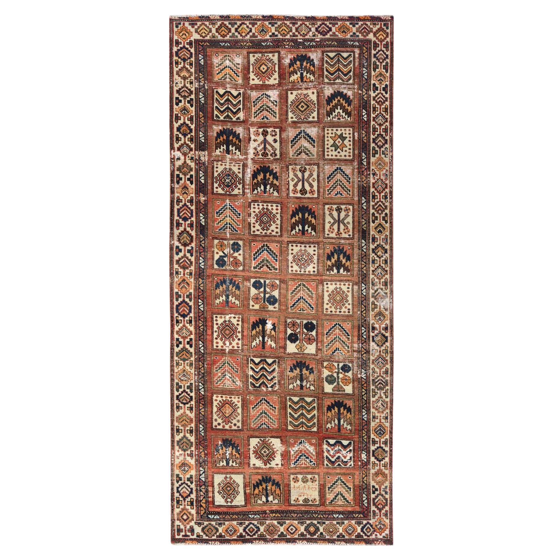 Hazelnut Brown, Vintage Persian Bakhtiar Distressed Worn Wool Hand Knotted Rug