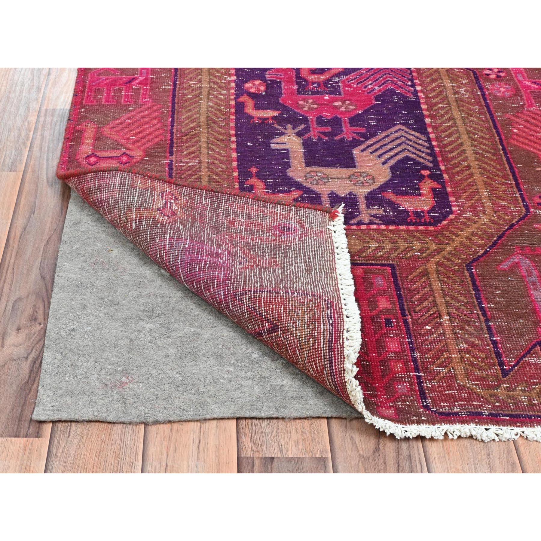 Medieval Hazelnut Brown with Pink & Purple, Northwest Persian, Hand Knotted Worn Wool Rug For Sale
