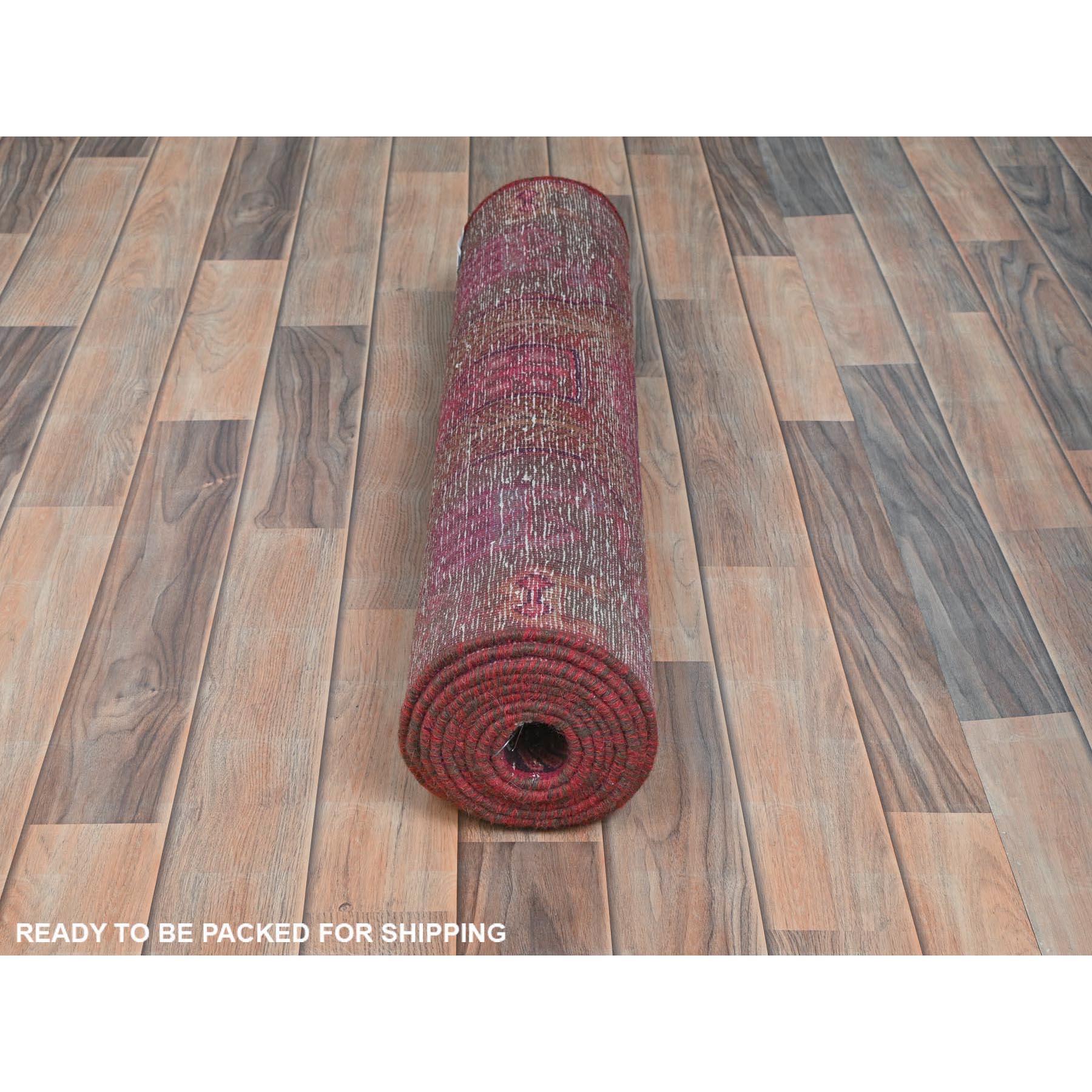 Hazelnut Brown with Pink & Purple, Northwest Persian, Hand Knotted Worn Wool Rug In Good Condition For Sale In Carlstadt, NJ
