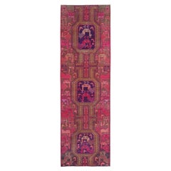 Retro Hazelnut Brown with Pink & Purple, Northwest Persian, Hand Knotted Worn Wool Rug