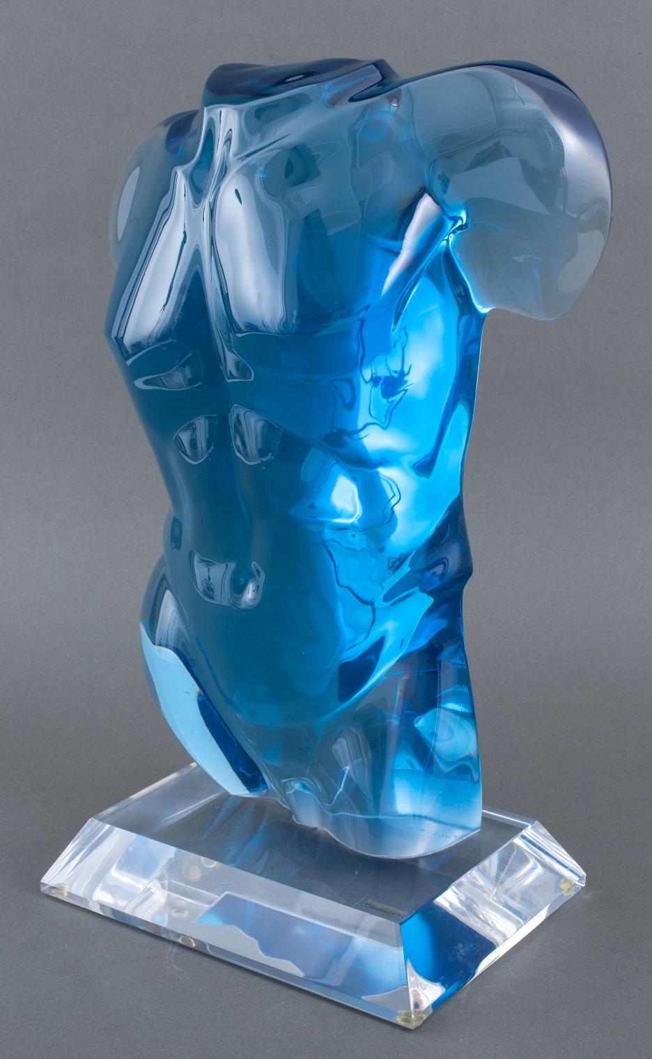Post-Modern Haziza Blue Male Nude Lucite Sculpture