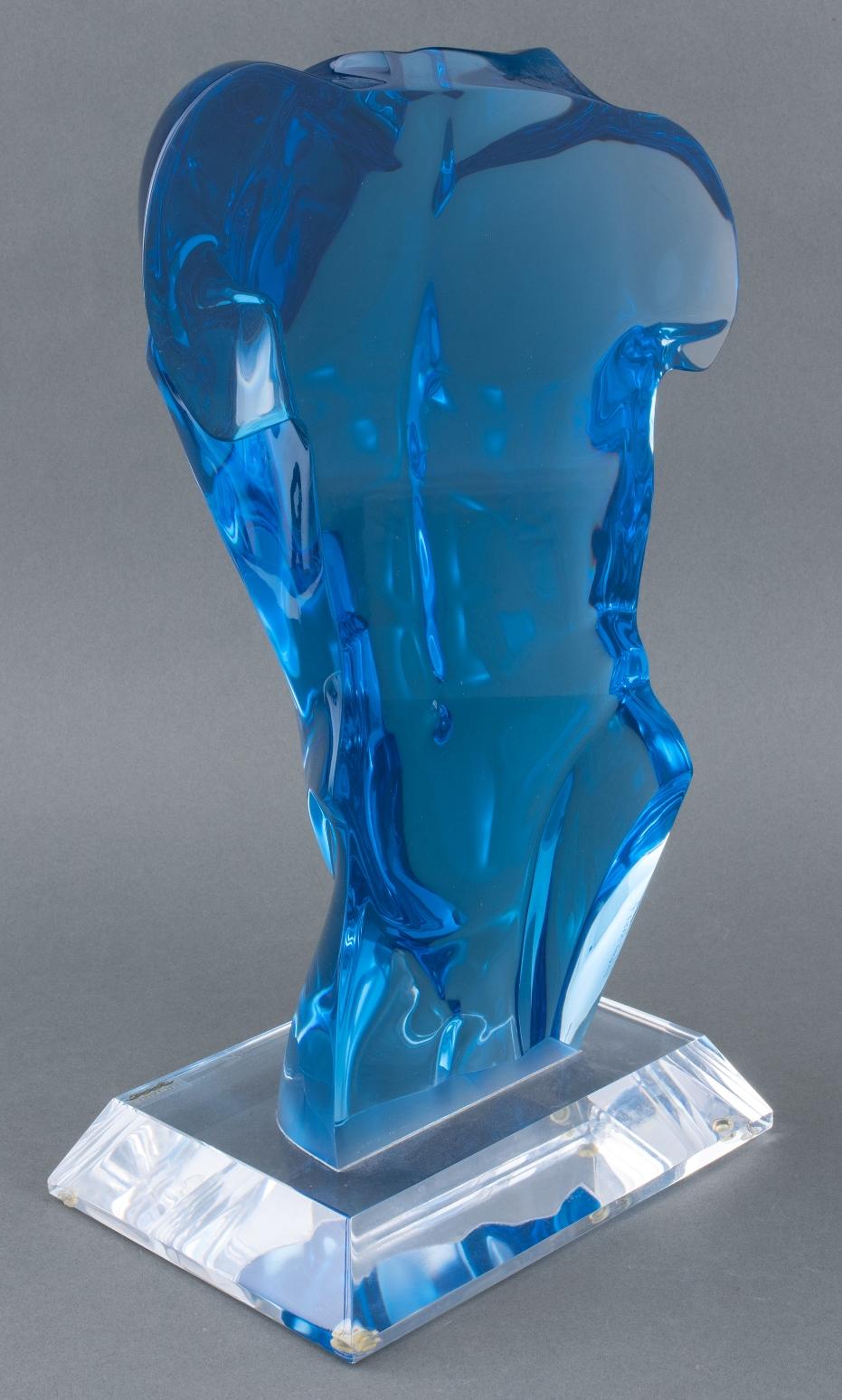 20th Century Haziza Blue Male Nude Lucite Sculpture