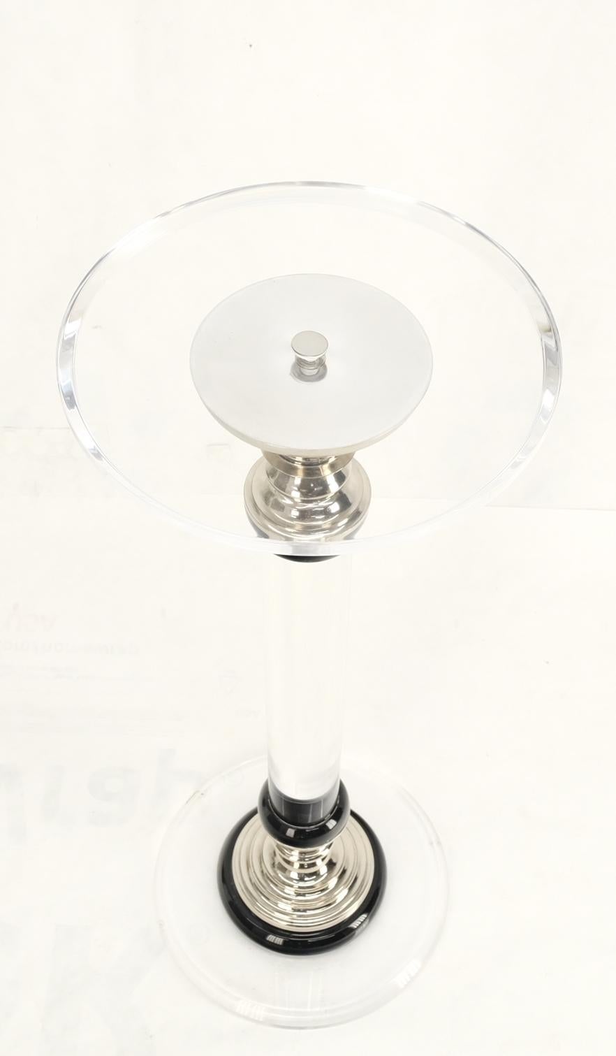 Mid Century Modern Haziza Clear Lucite Round Pedestal Side Table Stand For Sale 7