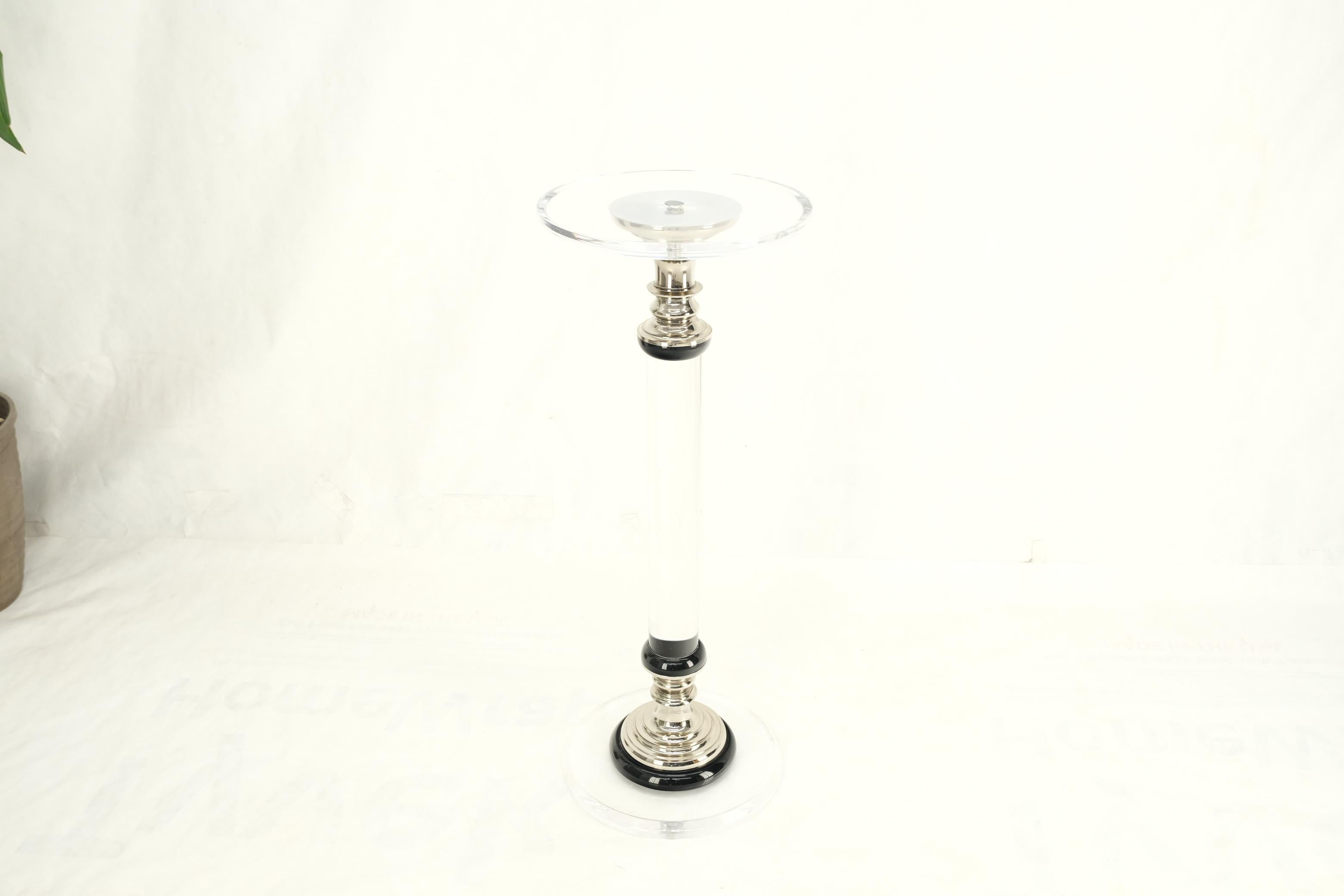 American Mid Century Modern Haziza Clear Lucite Round Pedestal Side Table Stand For Sale