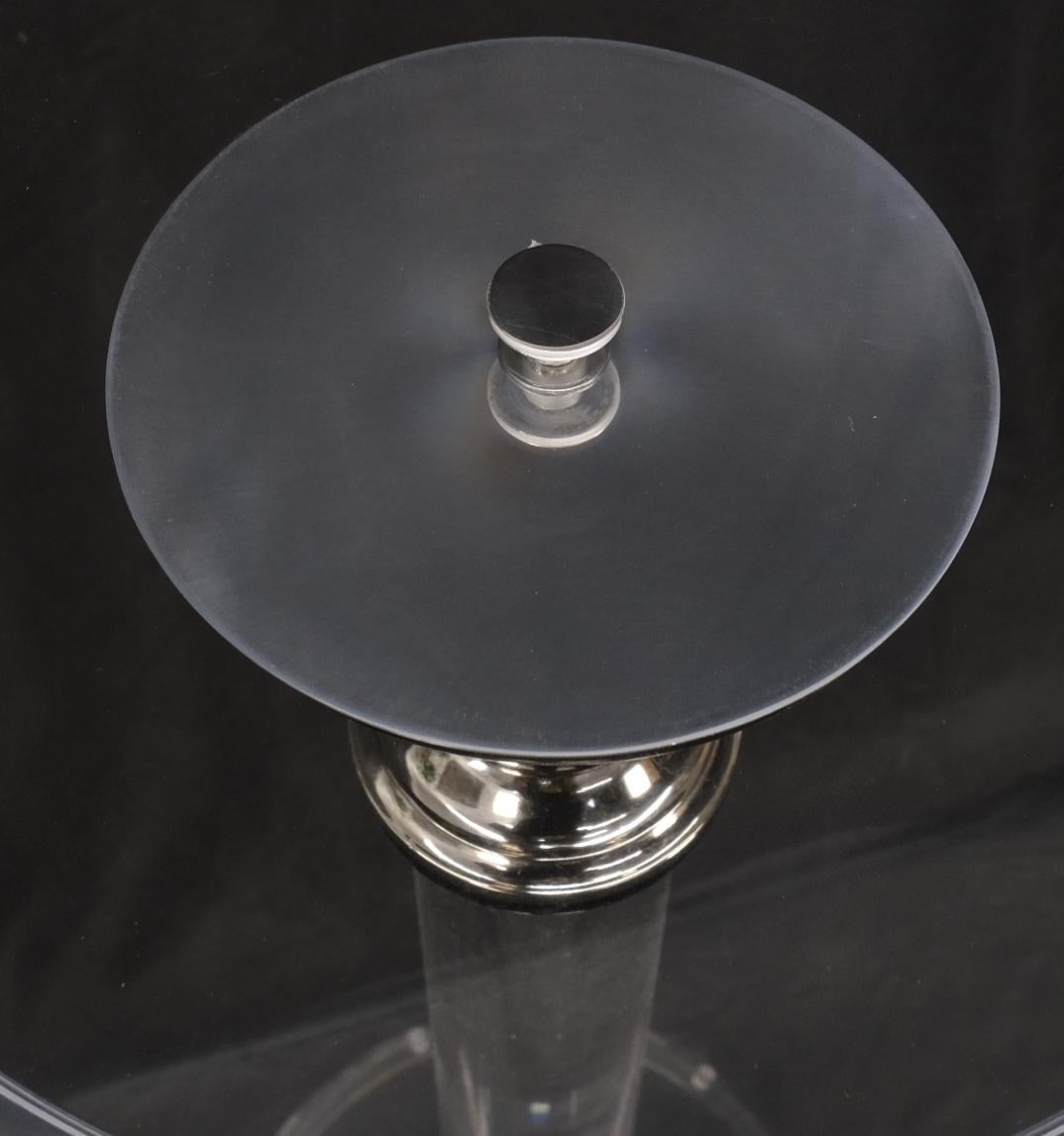 20th Century Mid Century Modern Haziza Clear Lucite Round Pedestal Side Table Stand For Sale