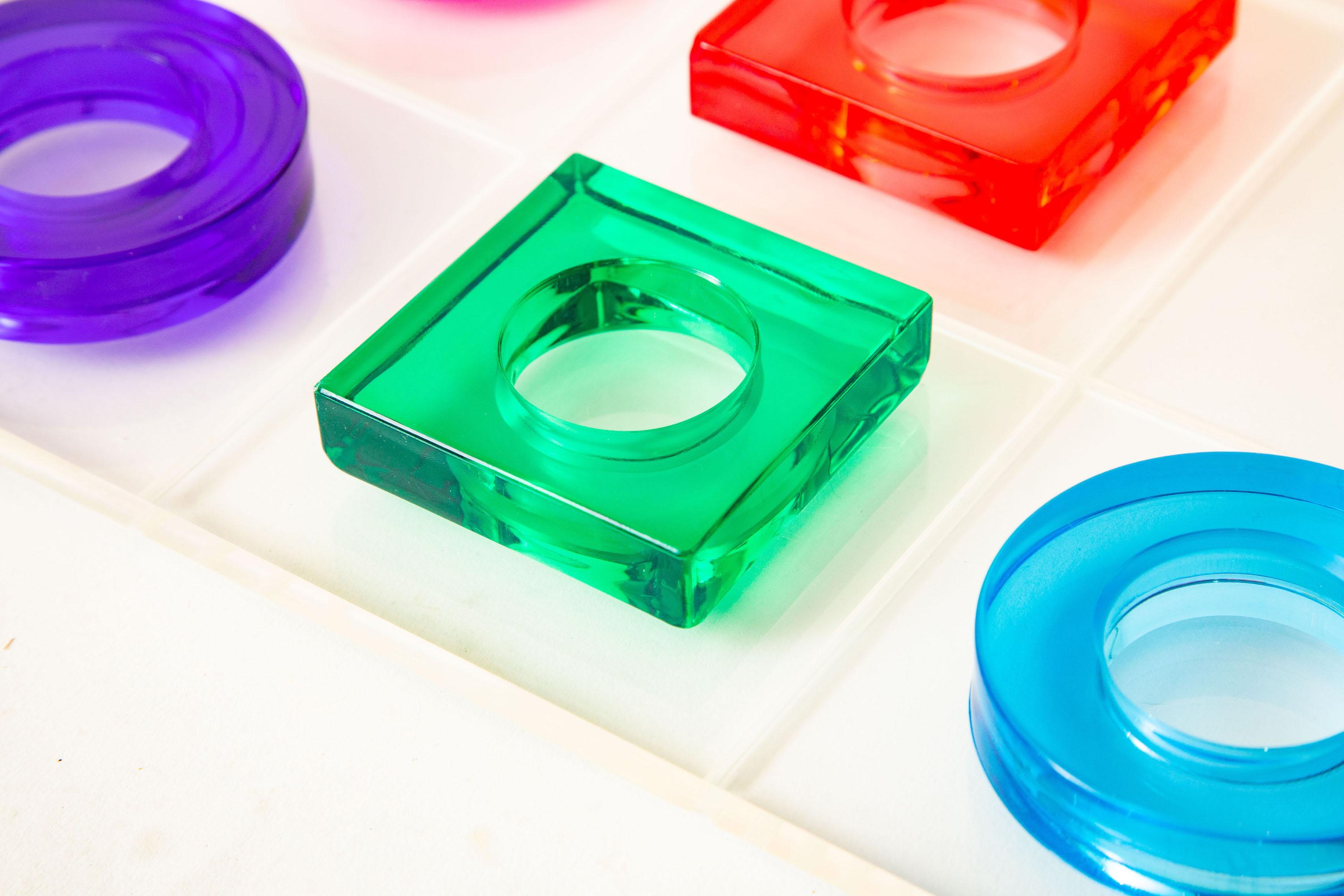 Haziza Jewel Toned Green, Purple, Orange, Pink, Blue Lucite Tic Tac Toe Game For Sale 1