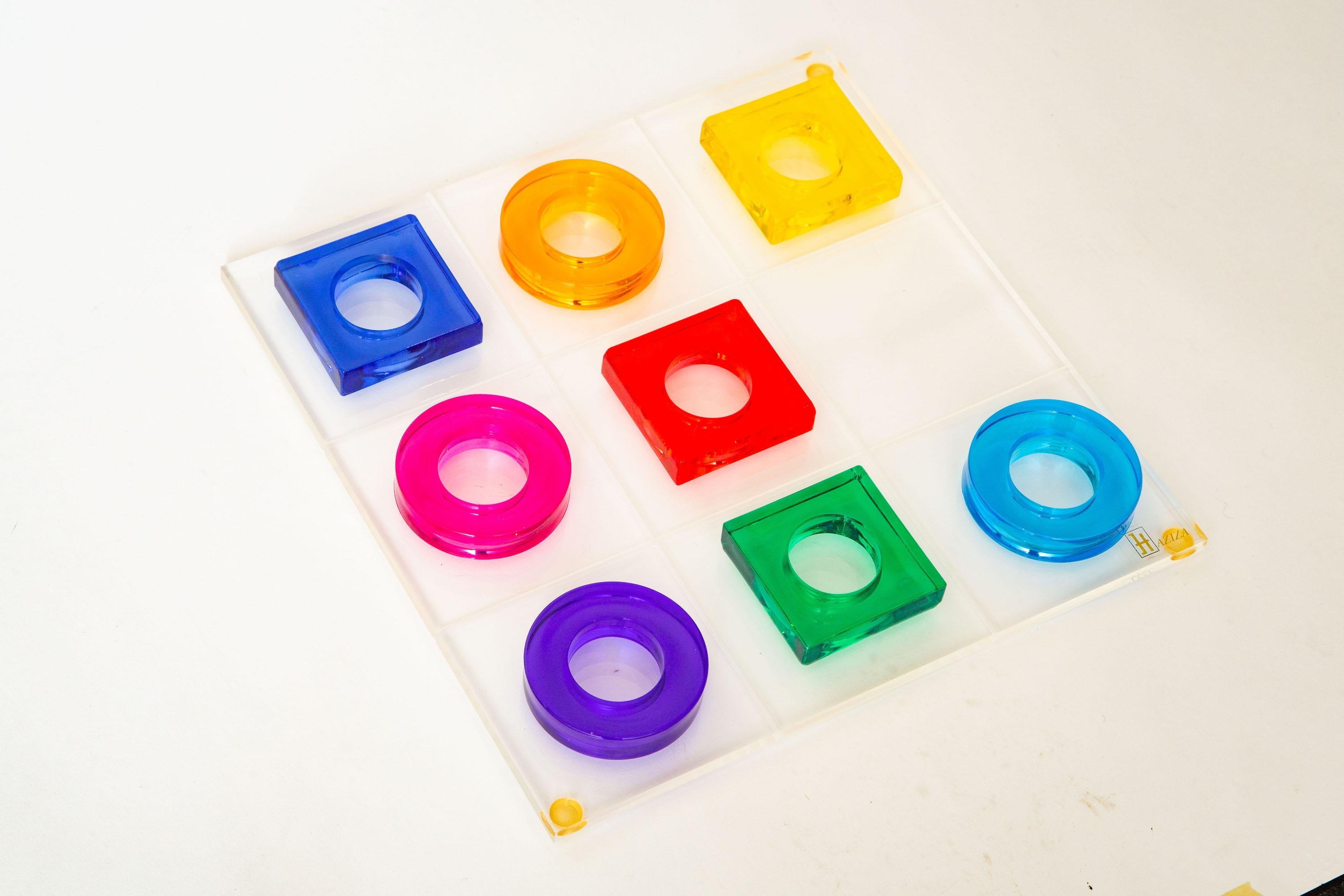 Haziza Jewel Toned Green, Purple, Orange, Pink, Blue Lucite Tic Tac Toe Game For Sale 5