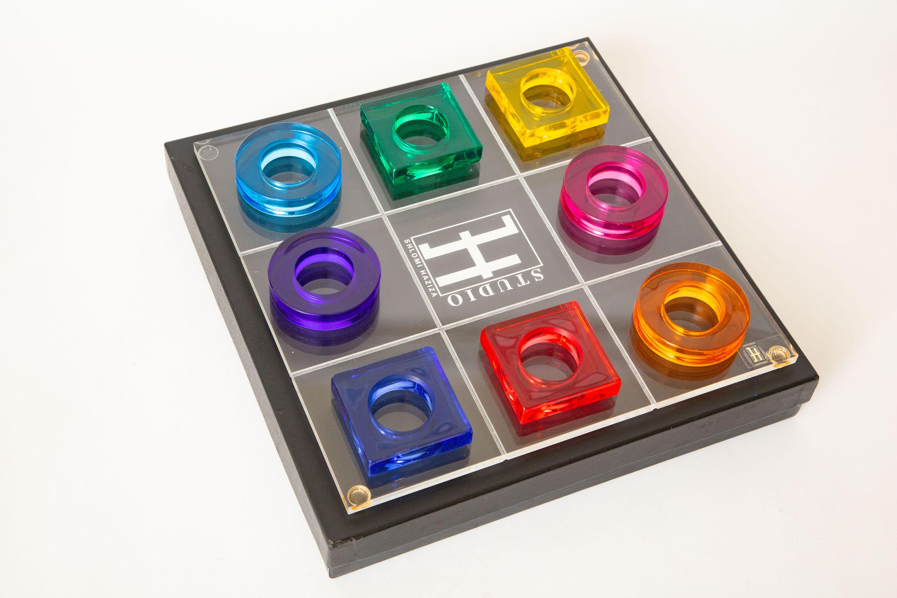 Haziza Jewel Toned Green, Purple, Orange, Pink, Blue Lucite Tic Tac Toe Game For Sale 7
