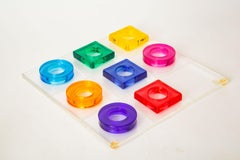 Haziza Jewel Toned Green, Purple, Orange, Pink, Blue Lucite Tic Tac Toe Game