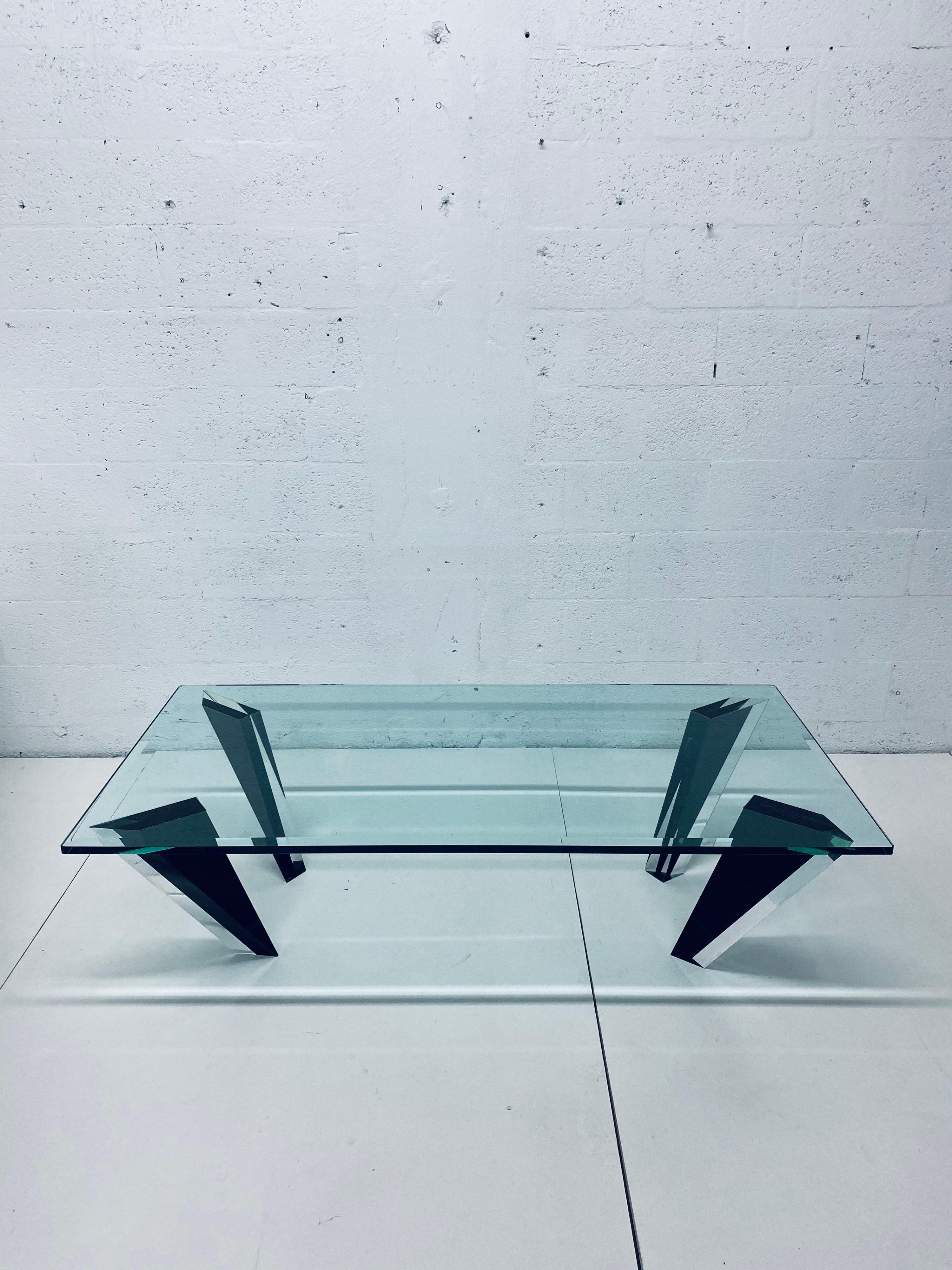 Haziza Modern Faceted Lucite and Glass Top Coffee Table 11