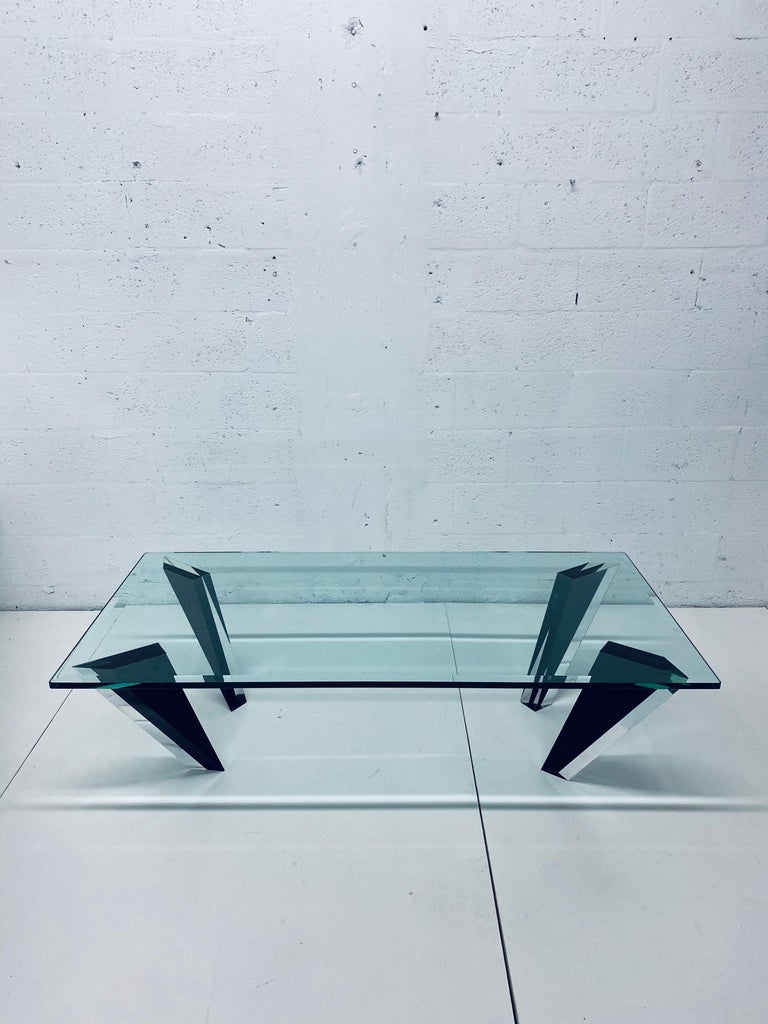 Haziza Modern Faceted Lucite and Glass Top Coffee Table at 1stDibs