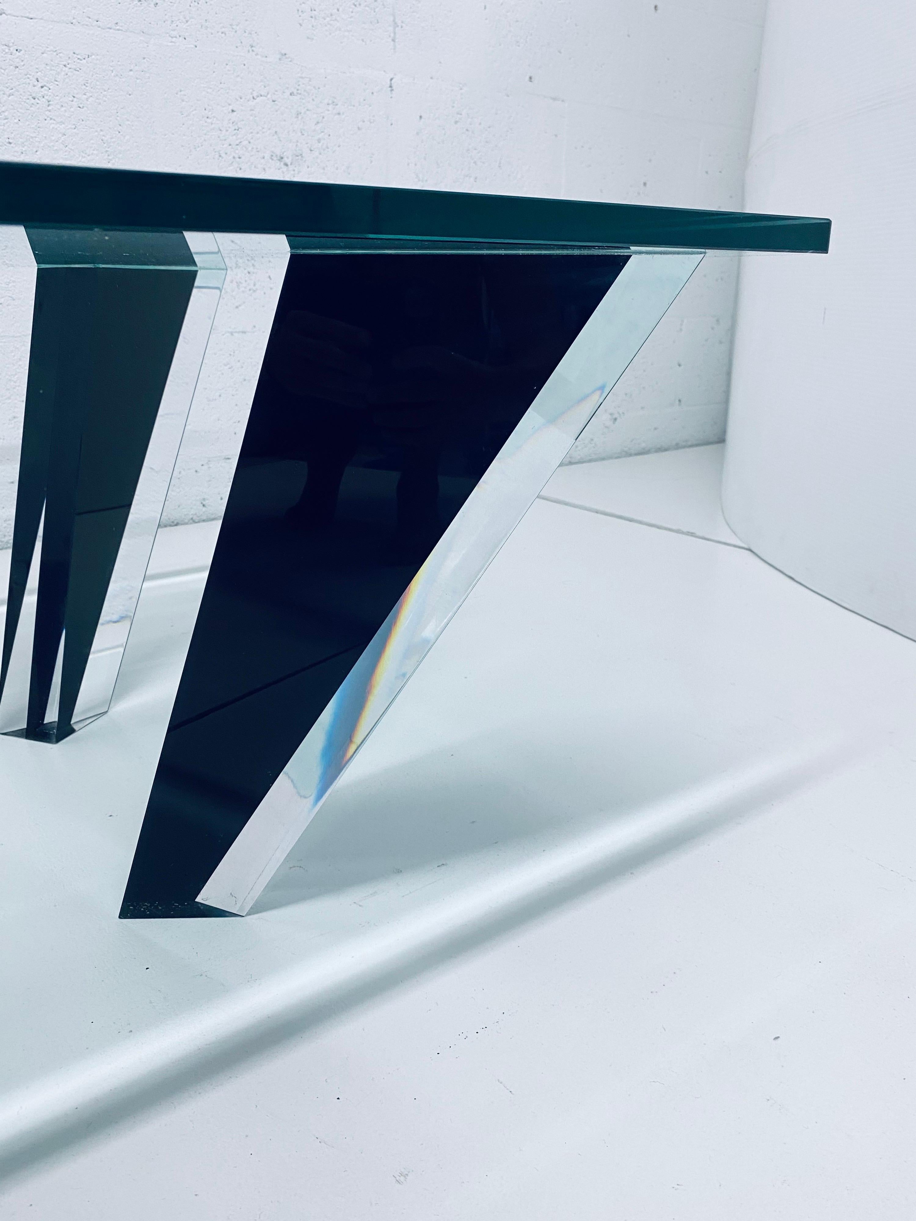 Haziza Modern Faceted Lucite and Glass Top Coffee Table In Good Condition In Miami, FL