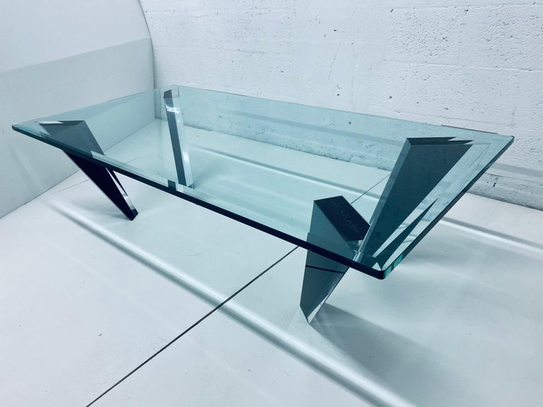 Haziza Modern Faceted Lucite and Glass Top Coffee Table at 1stDibs