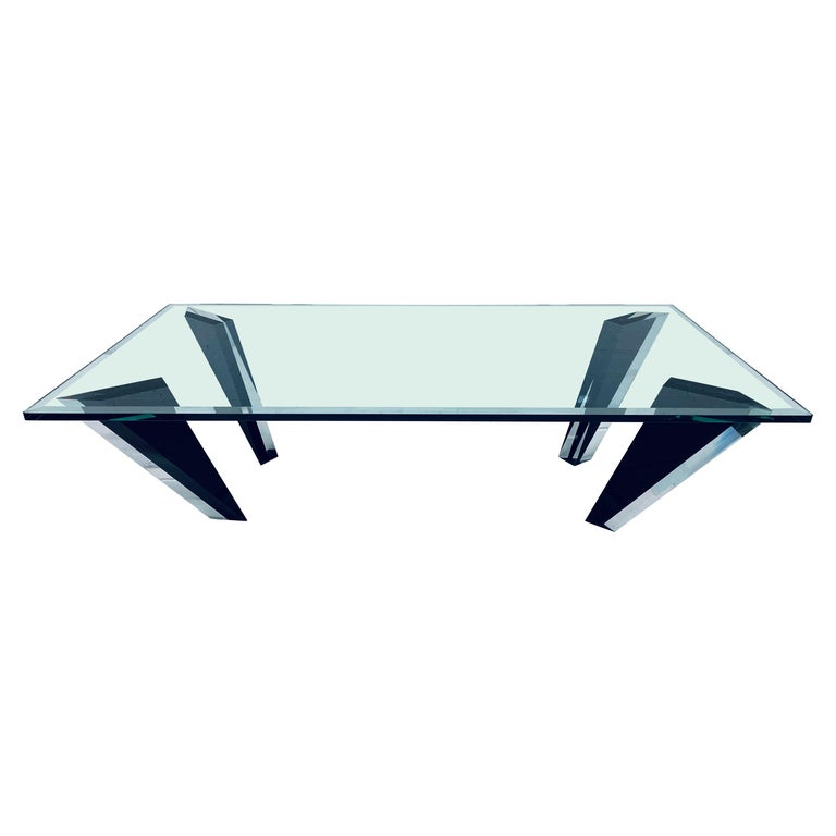 Haziza Modern Faceted Lucite and Glass Top Coffee Table at 1stDibs