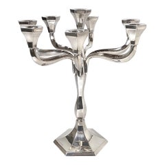 Candélabre judaïque moderne Hazorfim à huit lumières en argent sterling