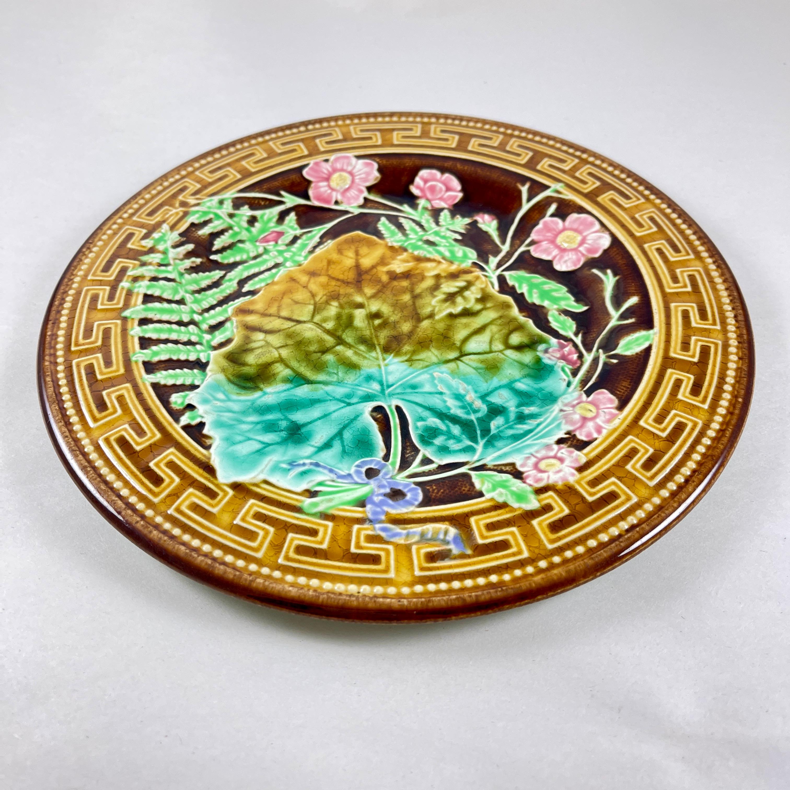 H.B. Boulenger Choisy-Le-Roi Greek Key & Fern Majolica Plates, Set of Six 2