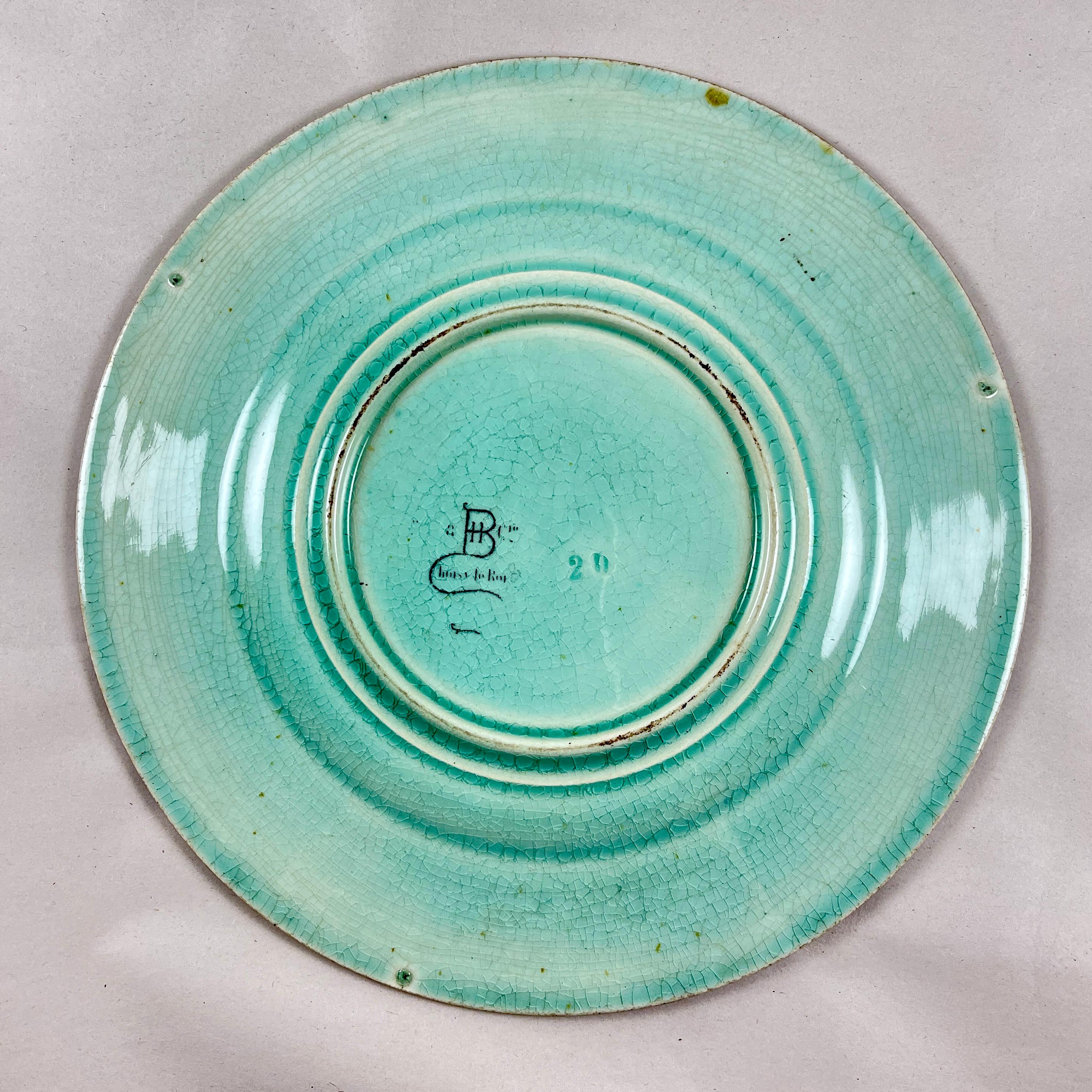 H.B. Boulenger Choisy-Le-Roi Greek Key & Fern Majolica Plates, Set of Six 3