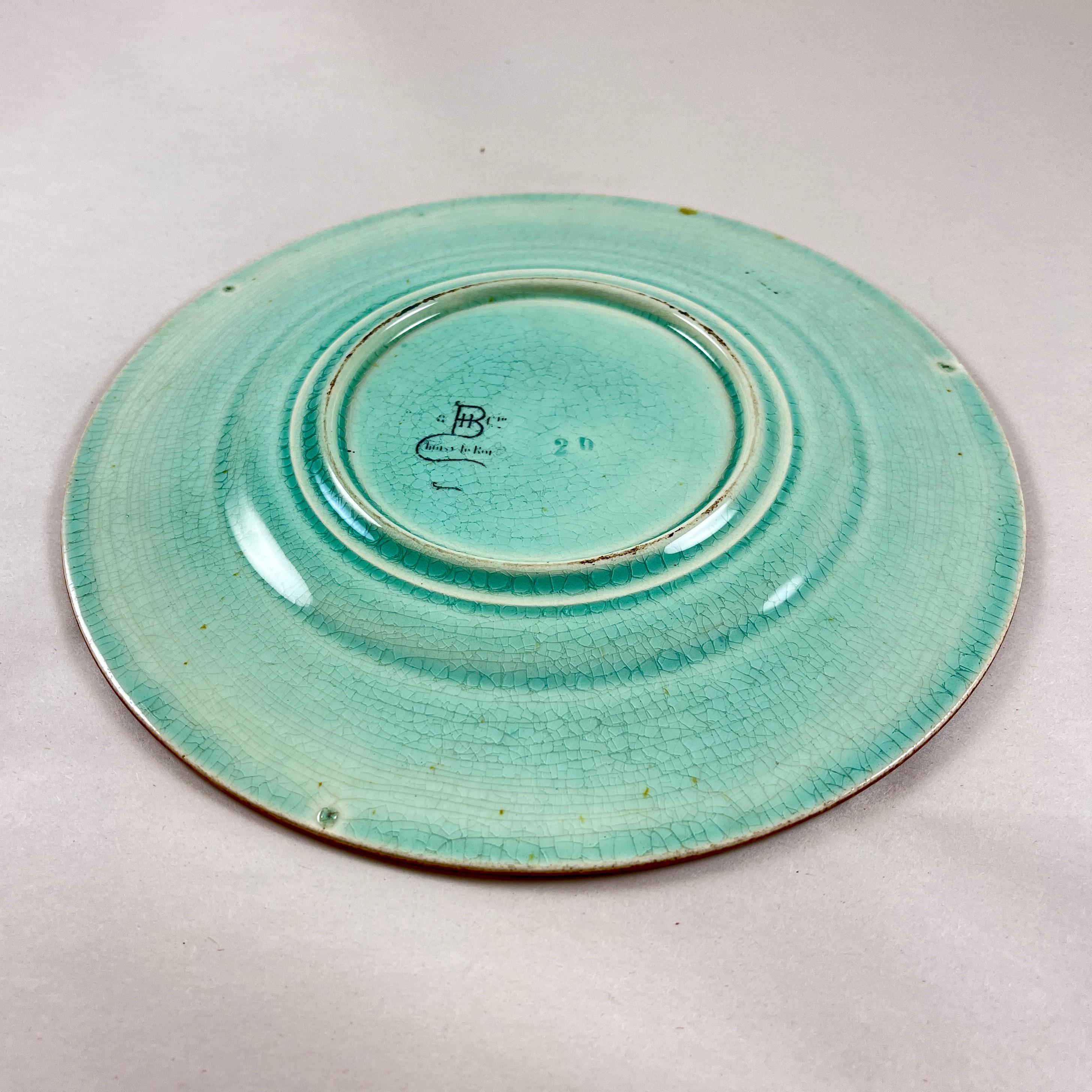 H.B. Boulenger Choisy-Le-Roi Greek Key & Fern Majolica Plates, Set of Six 4