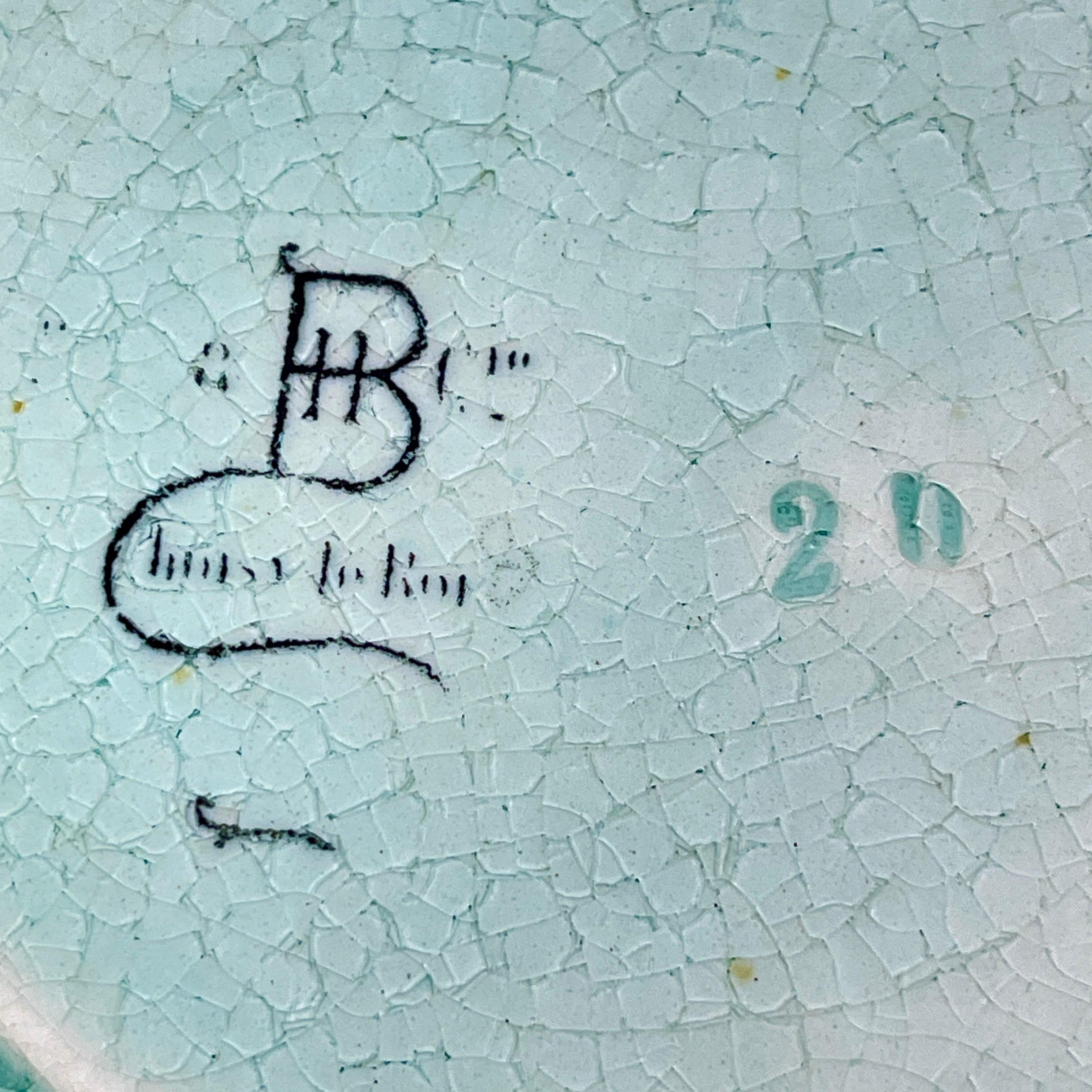 H.B. Boulenger Choisy-Le-Roi Greek Key & Fern Majolica Plates, Set of Six 6