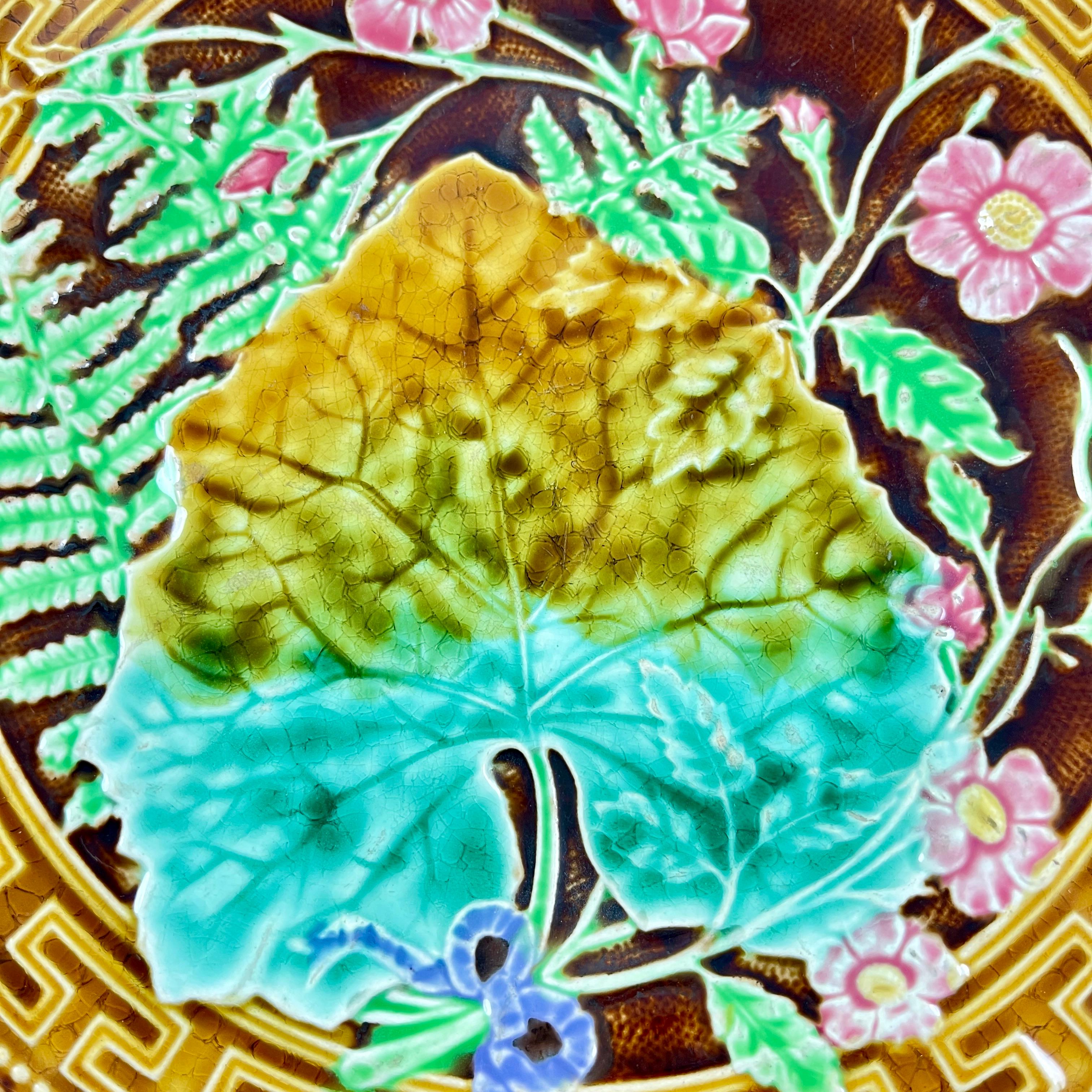 H.B. Boulenger Choisy-Le-Roi Greek Key & Fern Majolica Plates, Set of Six 1