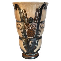 HB Quimper Art Deco Glazed Stoneware Vase Odetta Period