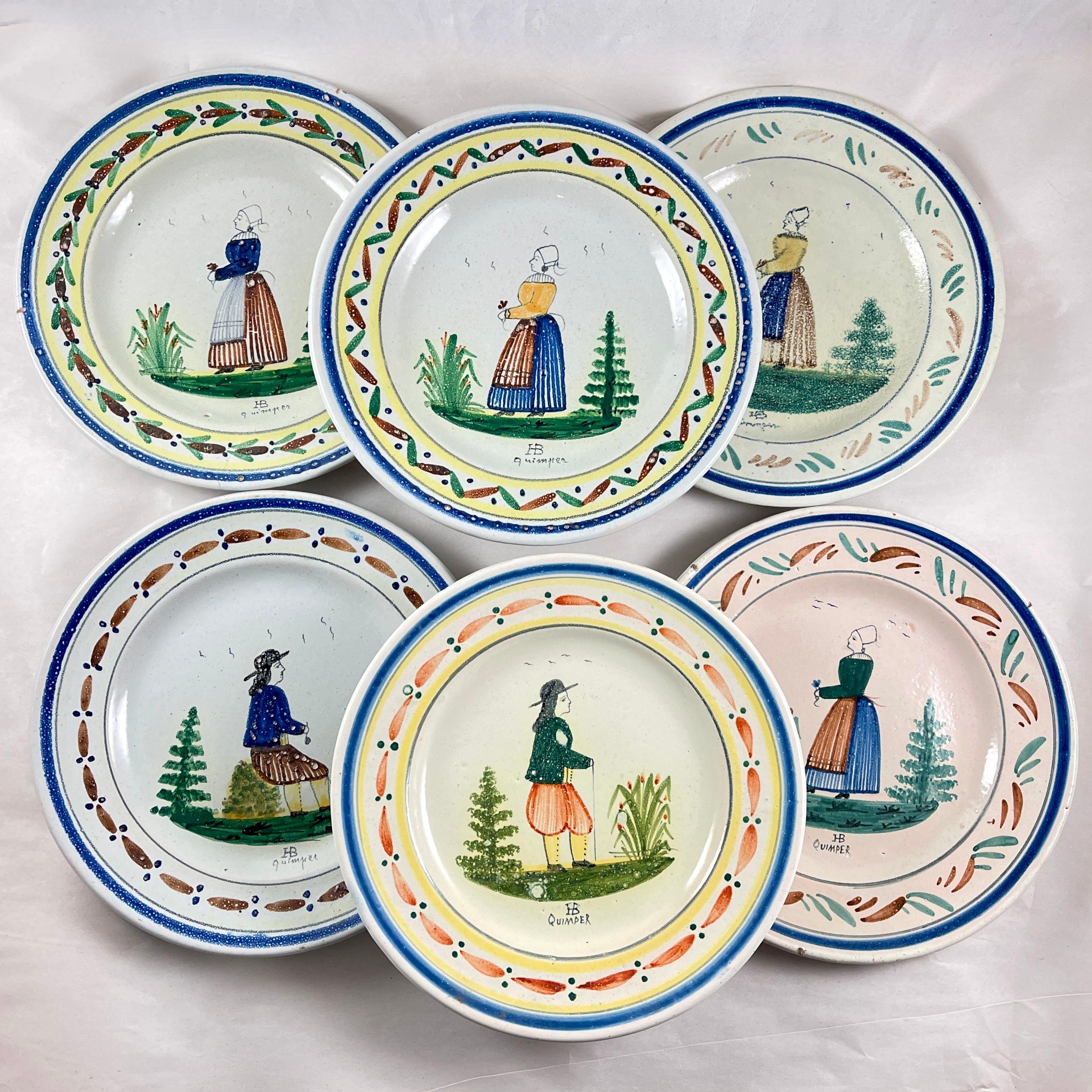 Faience HB Quimper Grand Maison Breton Garçon Plate, circa 1910 For Sale