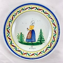 HB Quimper Grand Maison Breton Woman in Orange, Blue & Brown Dress - circa 1910