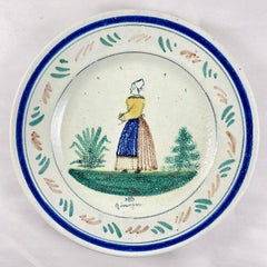 HB Quimper Grand Maison Breton Woman in Yellow, Blue & Brown Dress - circa 1910