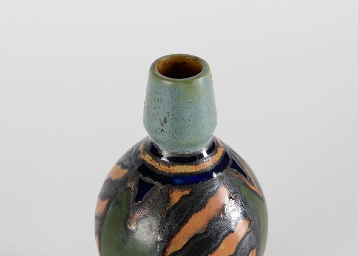 Mid-Century Modern HB Quimper Odetta, Vase with Diagonal Striped Pattern, France, Circa 1920 For Sale