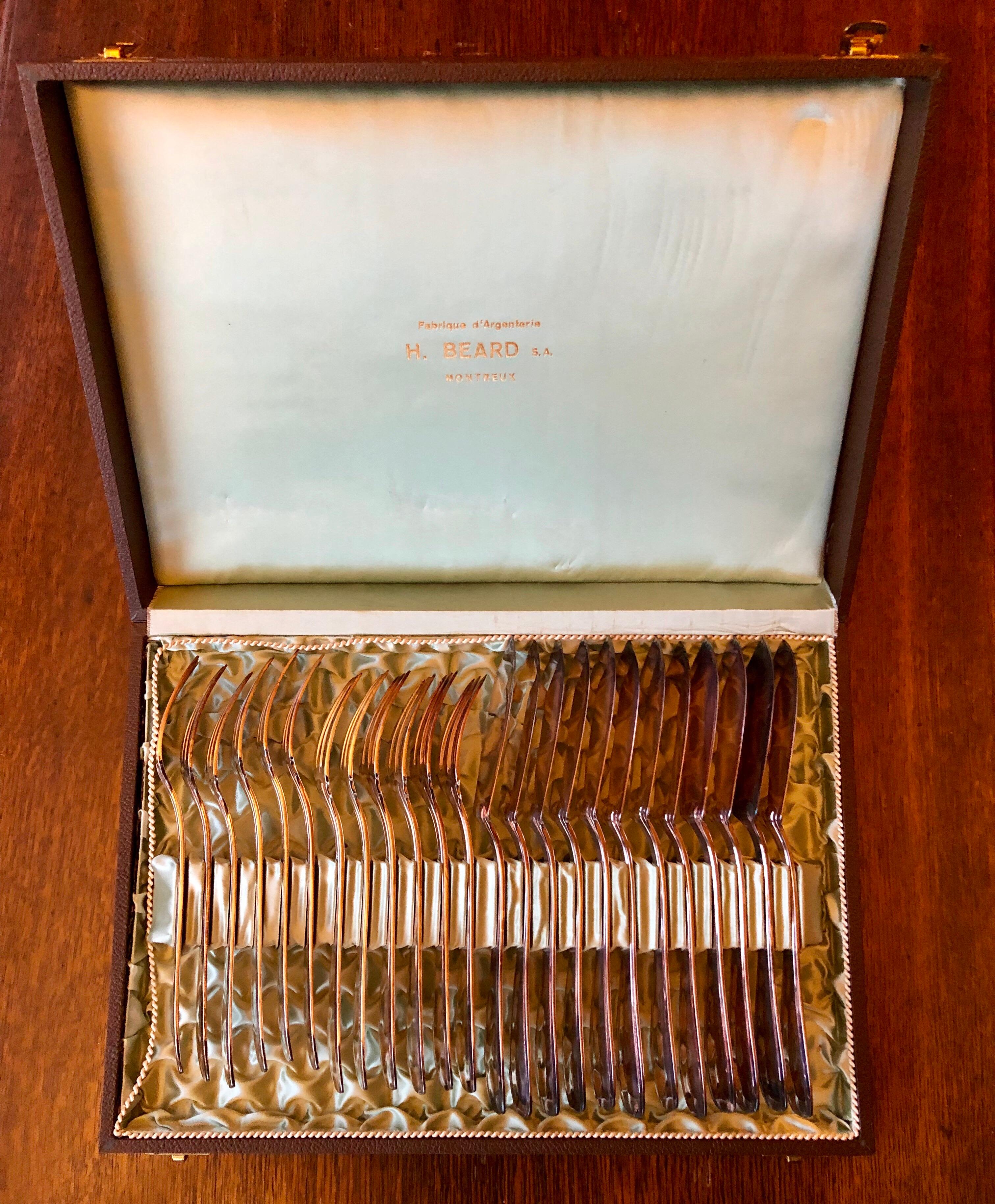 H.Beard Montreux flatware silver plate set of 24 for fish Art Deco.