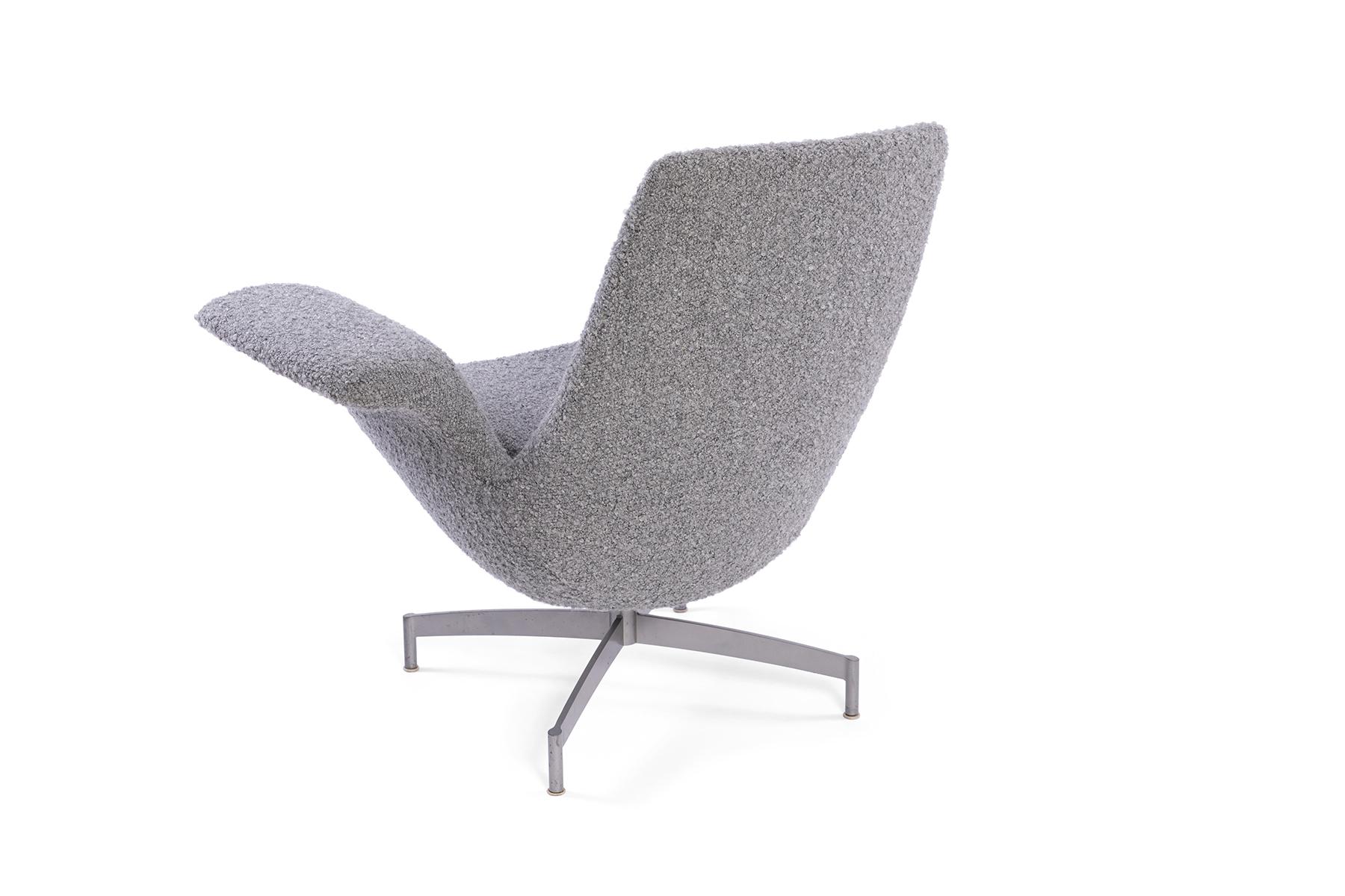Mid-Century Modern HBF Gray Bouclé Swivel Lounge Chairs