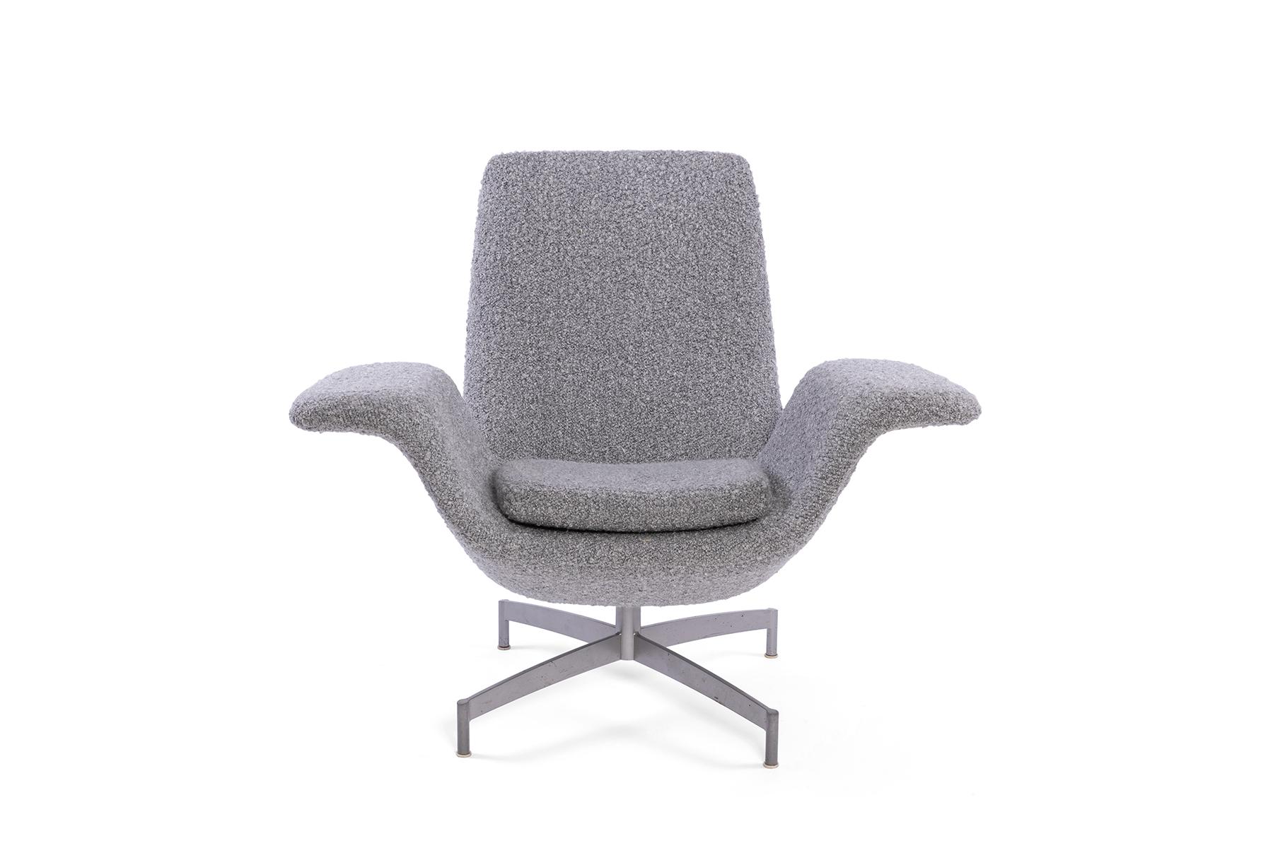 American HBF Gray Bouclé Swivel Lounge Chairs
