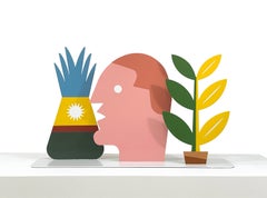 Bunte zeitgenössische Skulptur aus lackiertem Stahl - Mann des Gartens