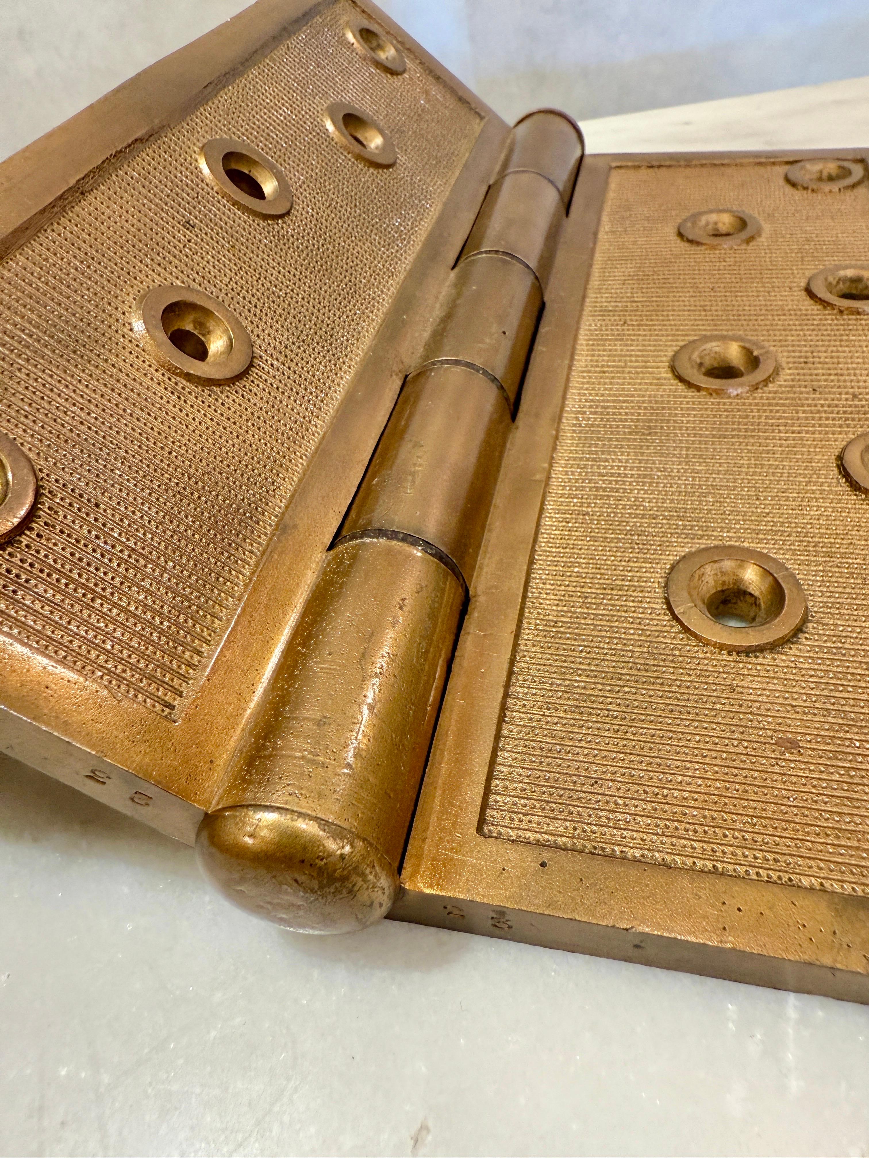 Industrial H&D Mfg. Co. 1877 Pair of Heavy Bronze Door Corner Hinges For Sale