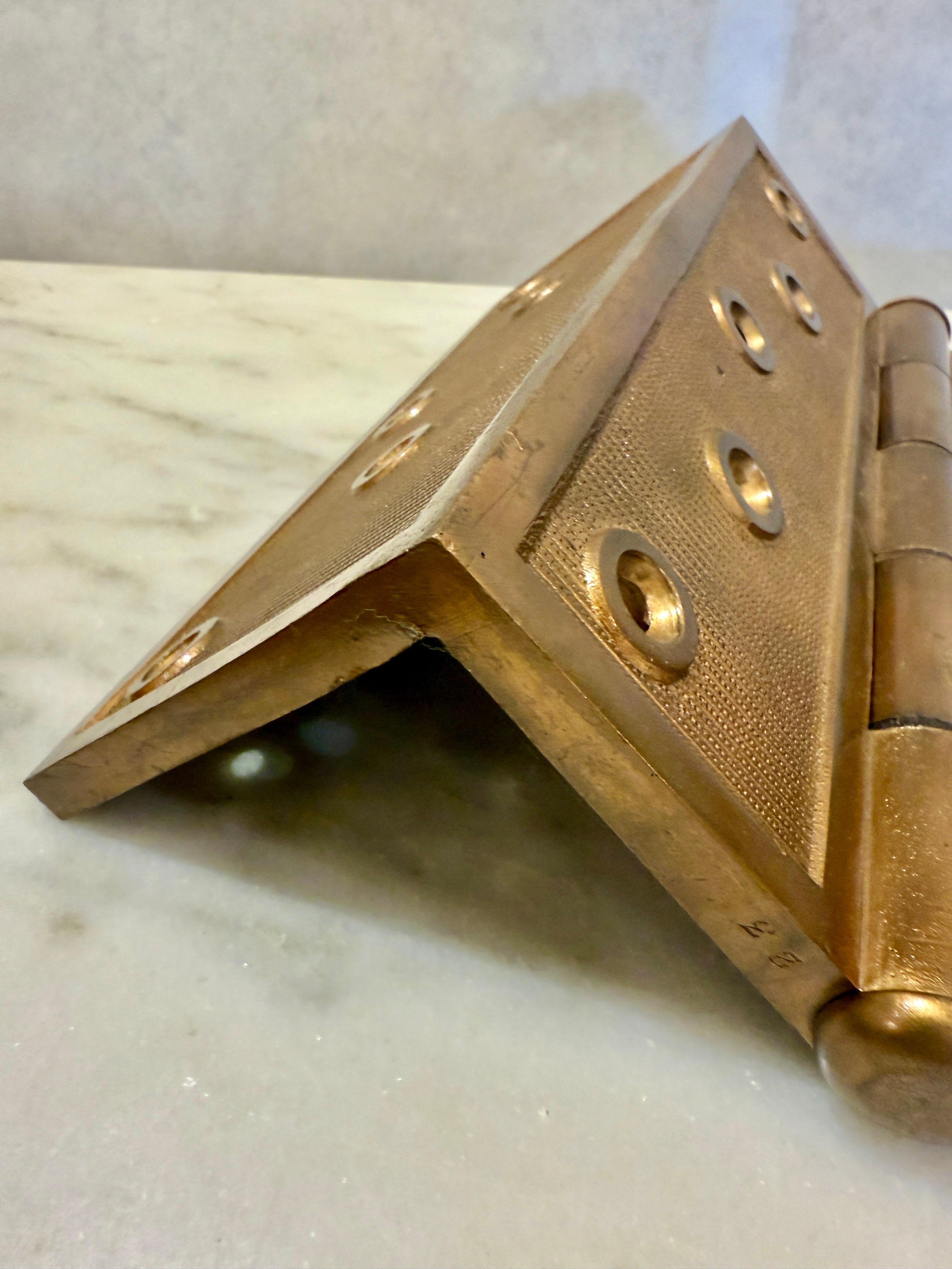 H&D Mfg. Co. 1877 Pair of Heavy Bronze Door Corner Hinges In Good Condition For Sale In North Miami, FL