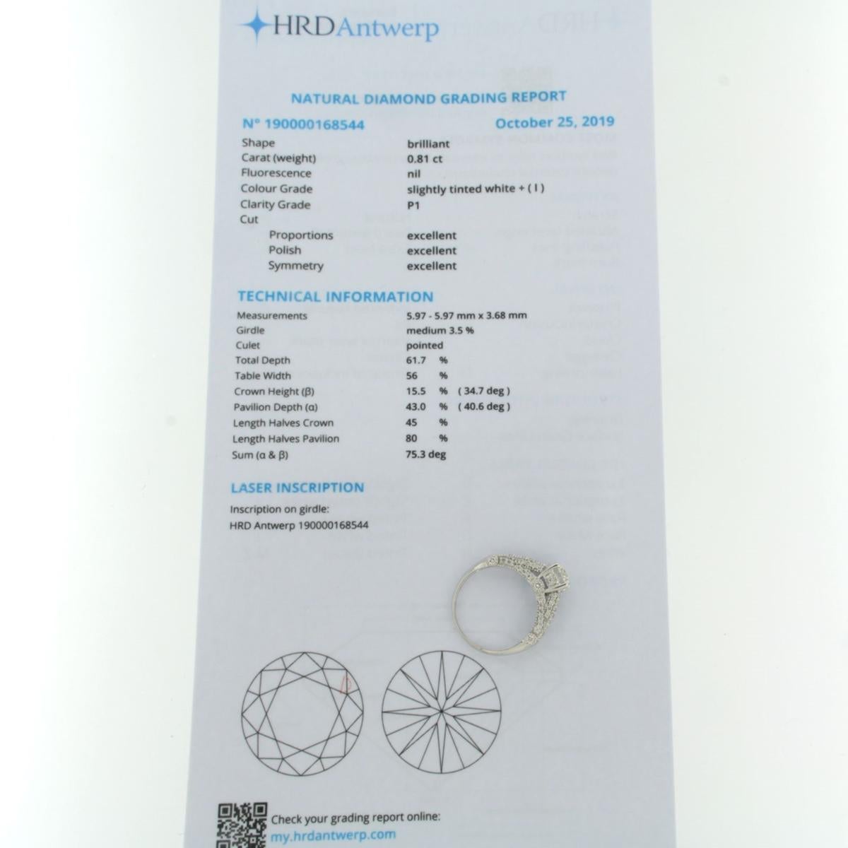 Brilliant Cut HDR certificate Ring with brilliant cut diamonds up to 1.33ct 14k white gold For Sale