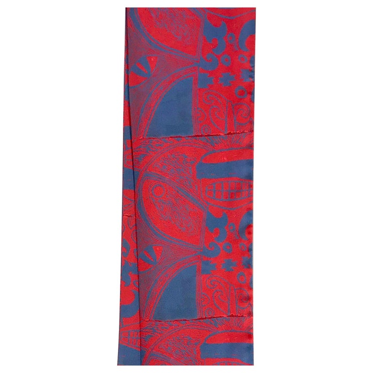 He Sees, poly crepe de Chine scarf, bee,red,blue, artist design, Native  American For Sale at 1stDibs