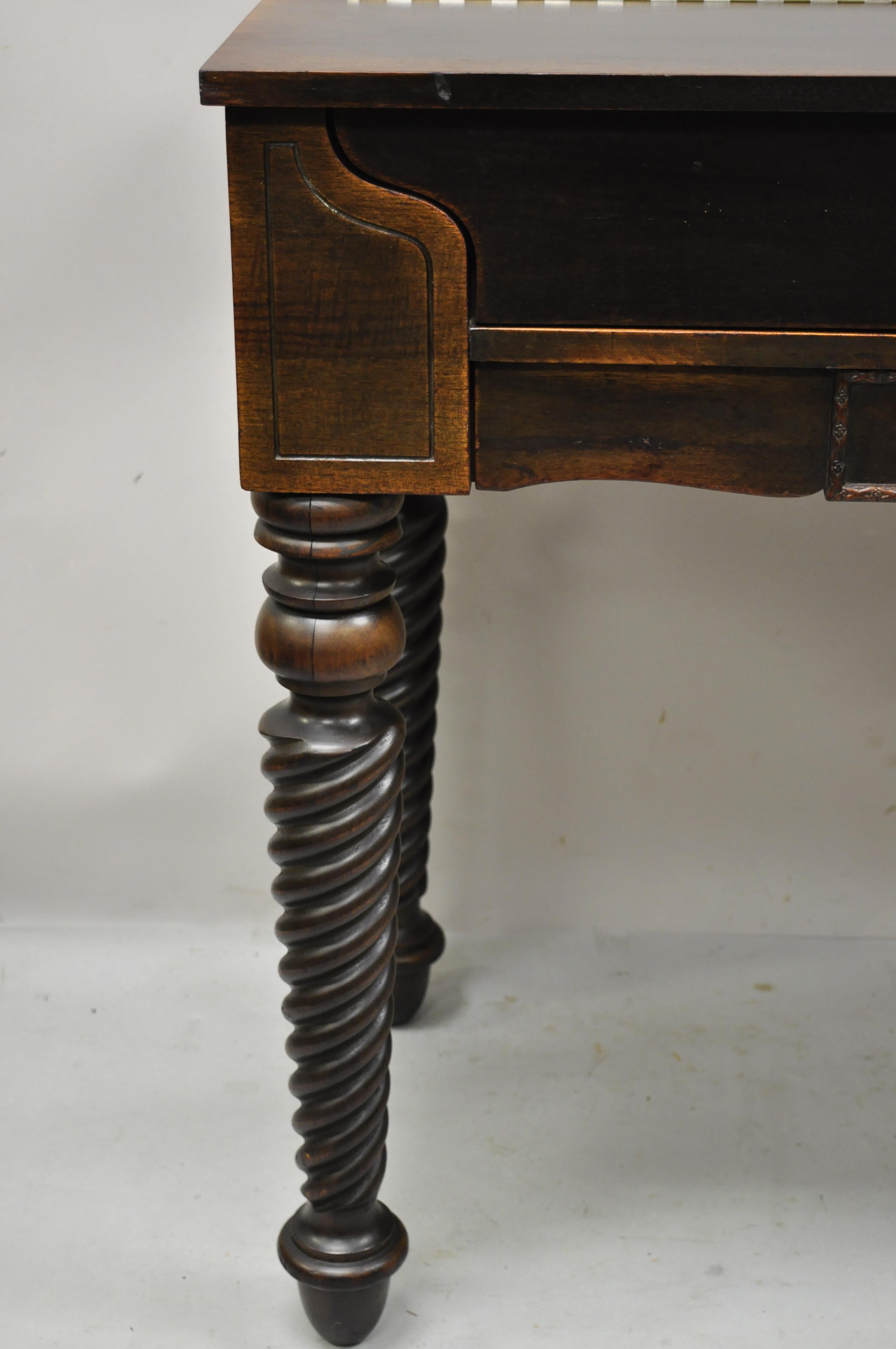 H.E. Shaw Furniture Antique Mahogany Spinet Piano Desk Spiral Twist Flip Top In Good Condition In Philadelphia, PA