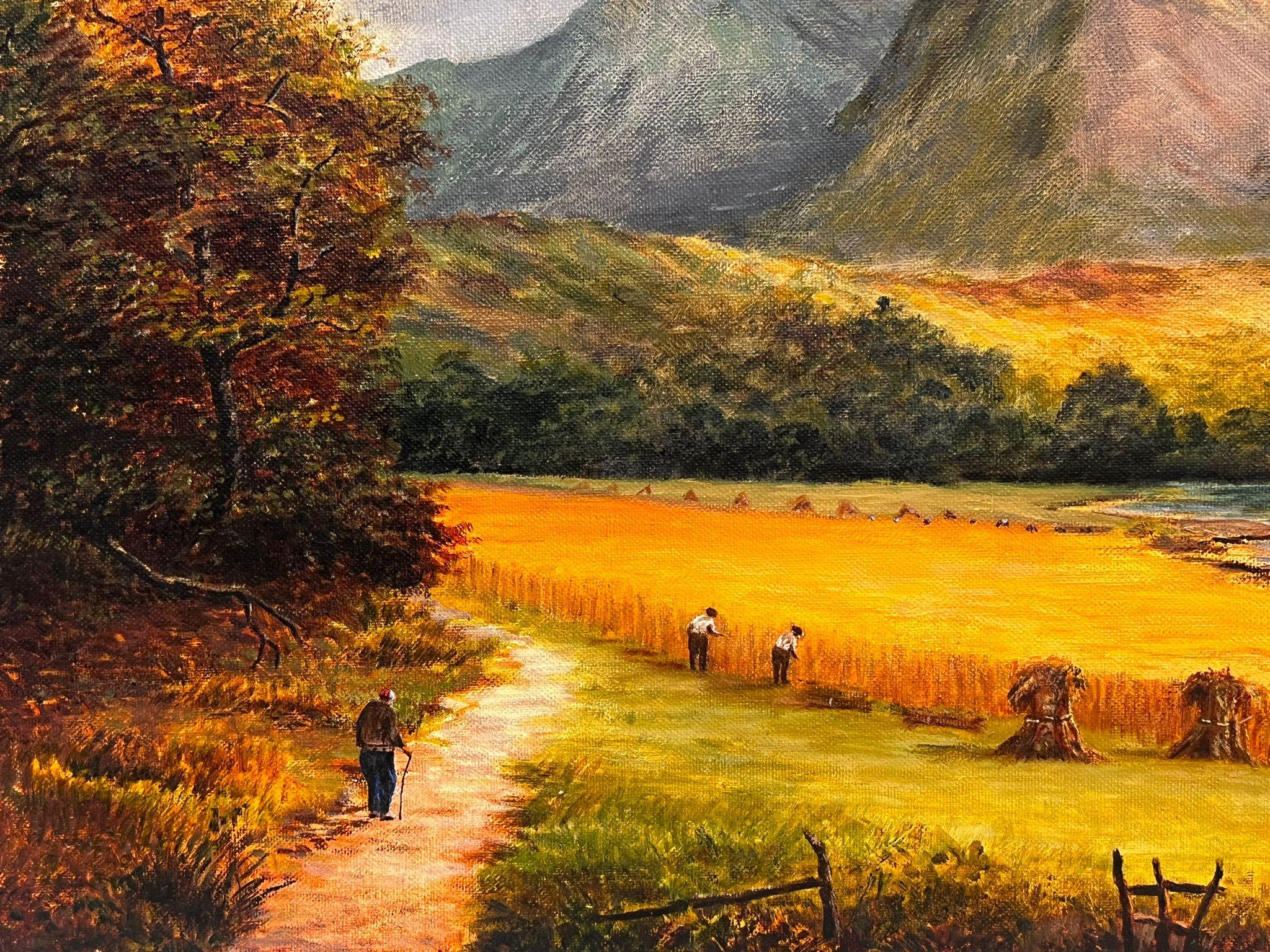 The Harvest Workers Irish Mountain Landscape Signed Oil Painting  For Sale 3