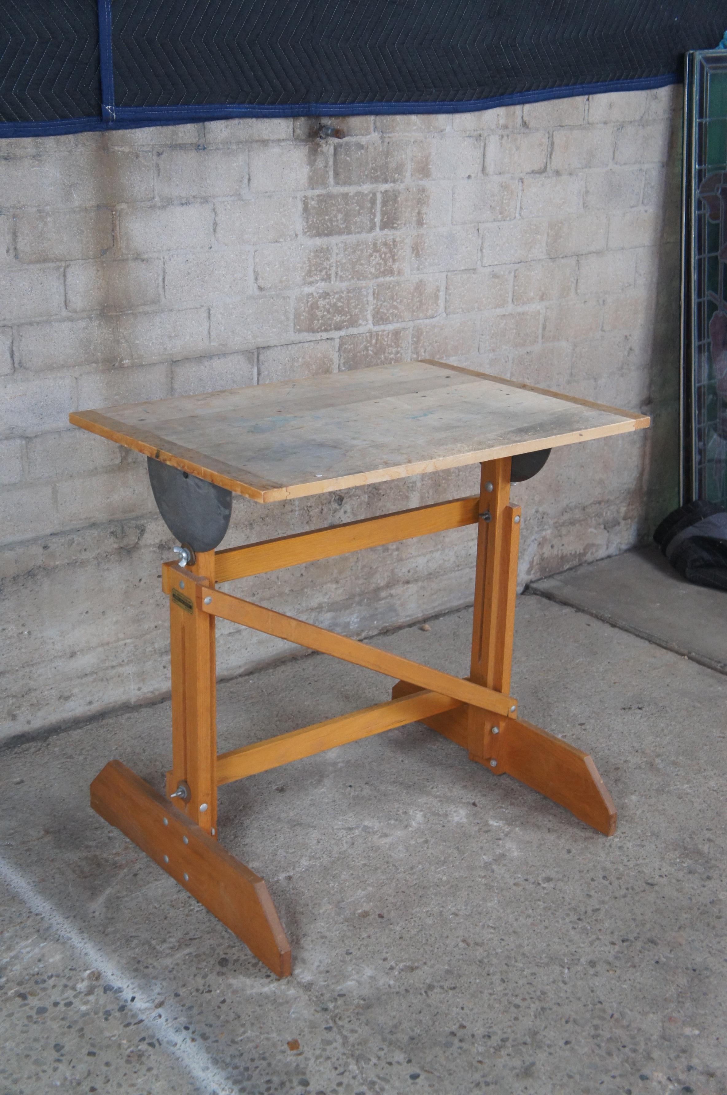 H.E. Smith Company Oak Adjustable Trestle Base Drafting Easel Drawing Table  For Sale 7