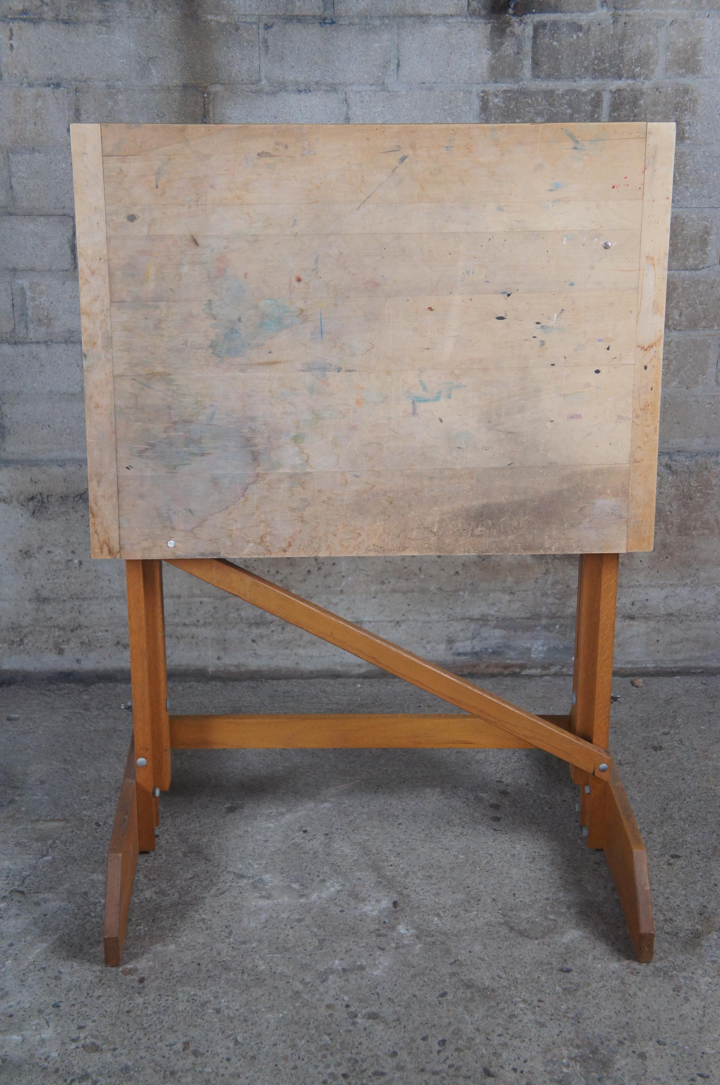 20th Century H.E. Smith Company Oak Adjustable Trestle Base Drafting Easel Drawing Table  For Sale