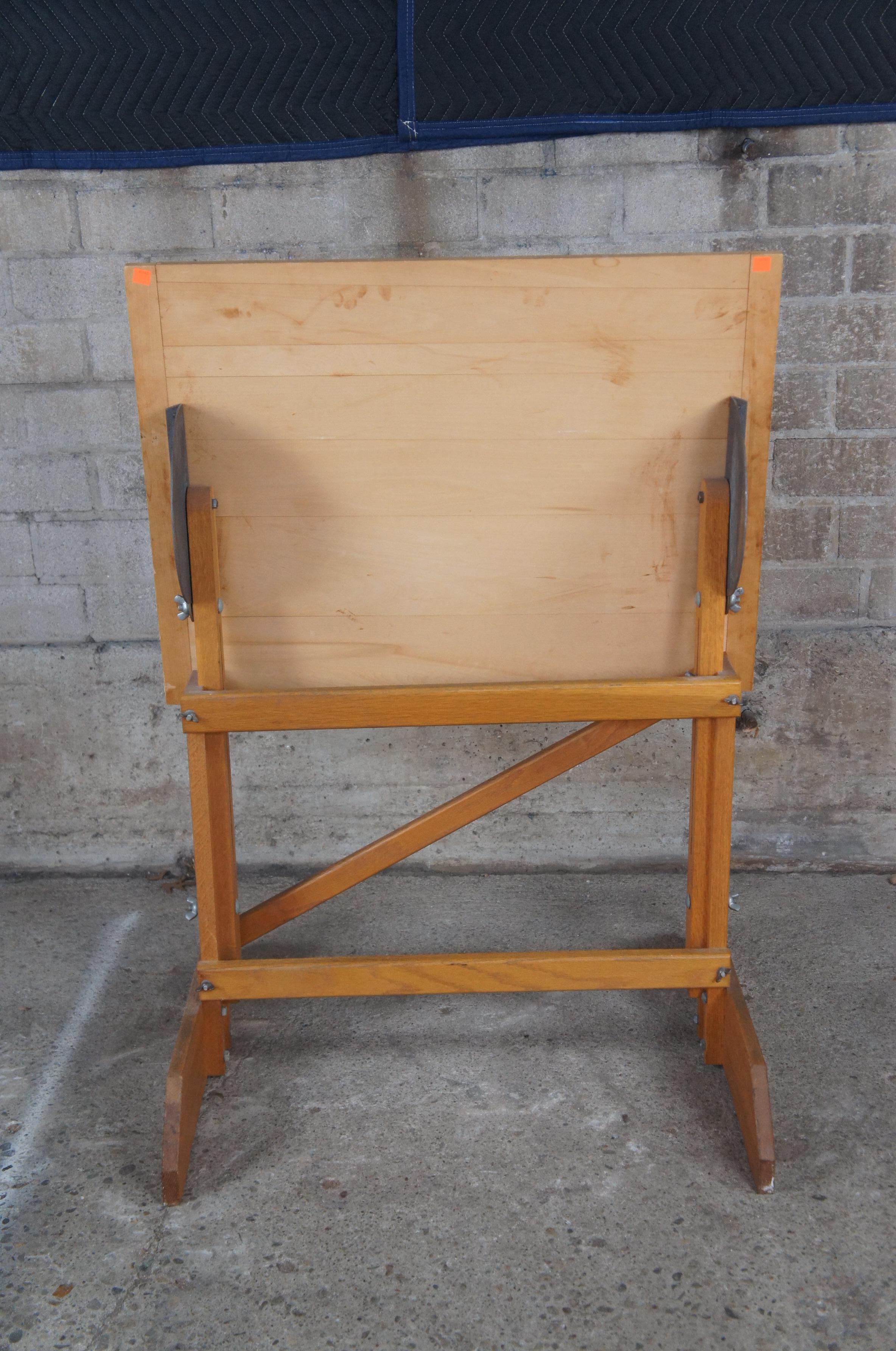 H.E. Smith Company Oak Adjustable Trestle Base Drafting Easel Drawing Table  For Sale 3
